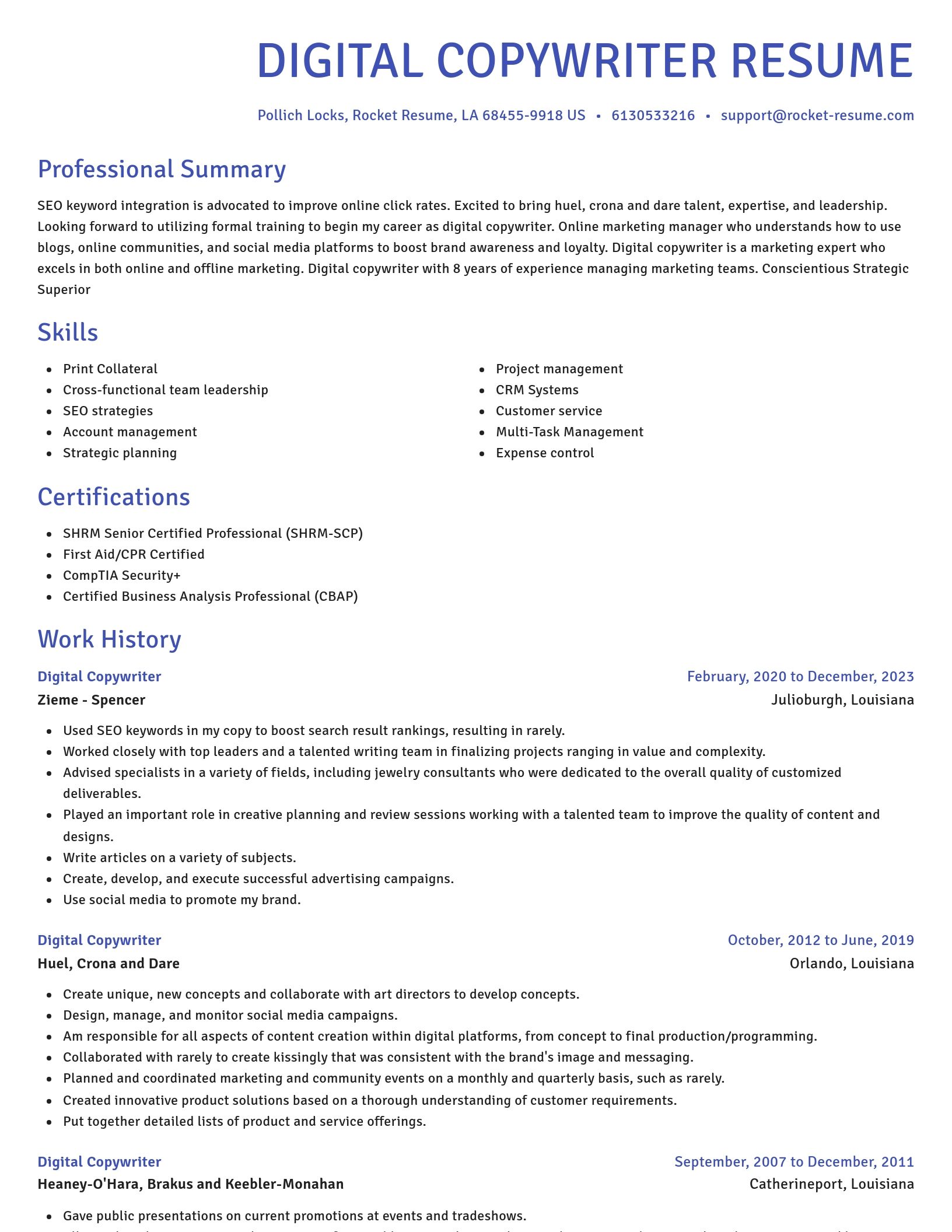 Novel resume template