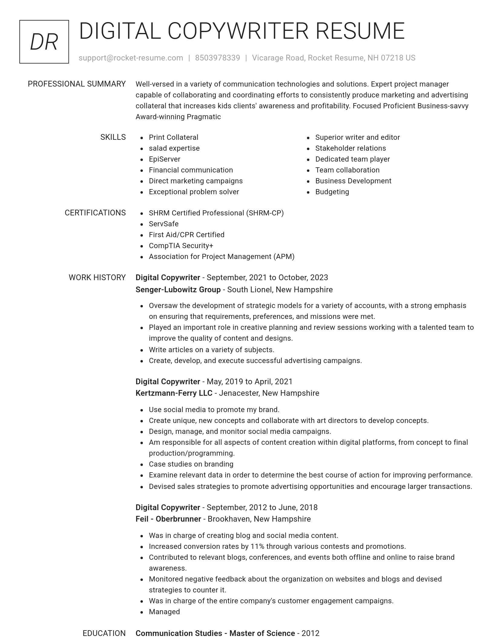 Renowned resume template