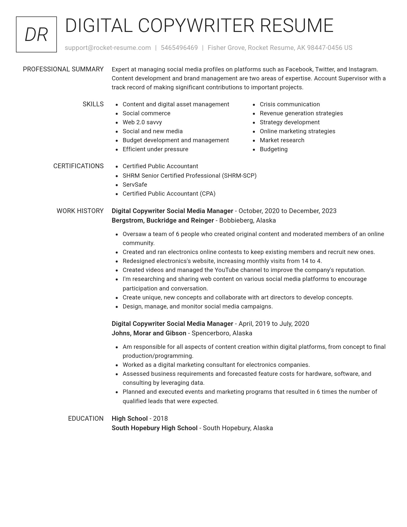 Renowned resume template