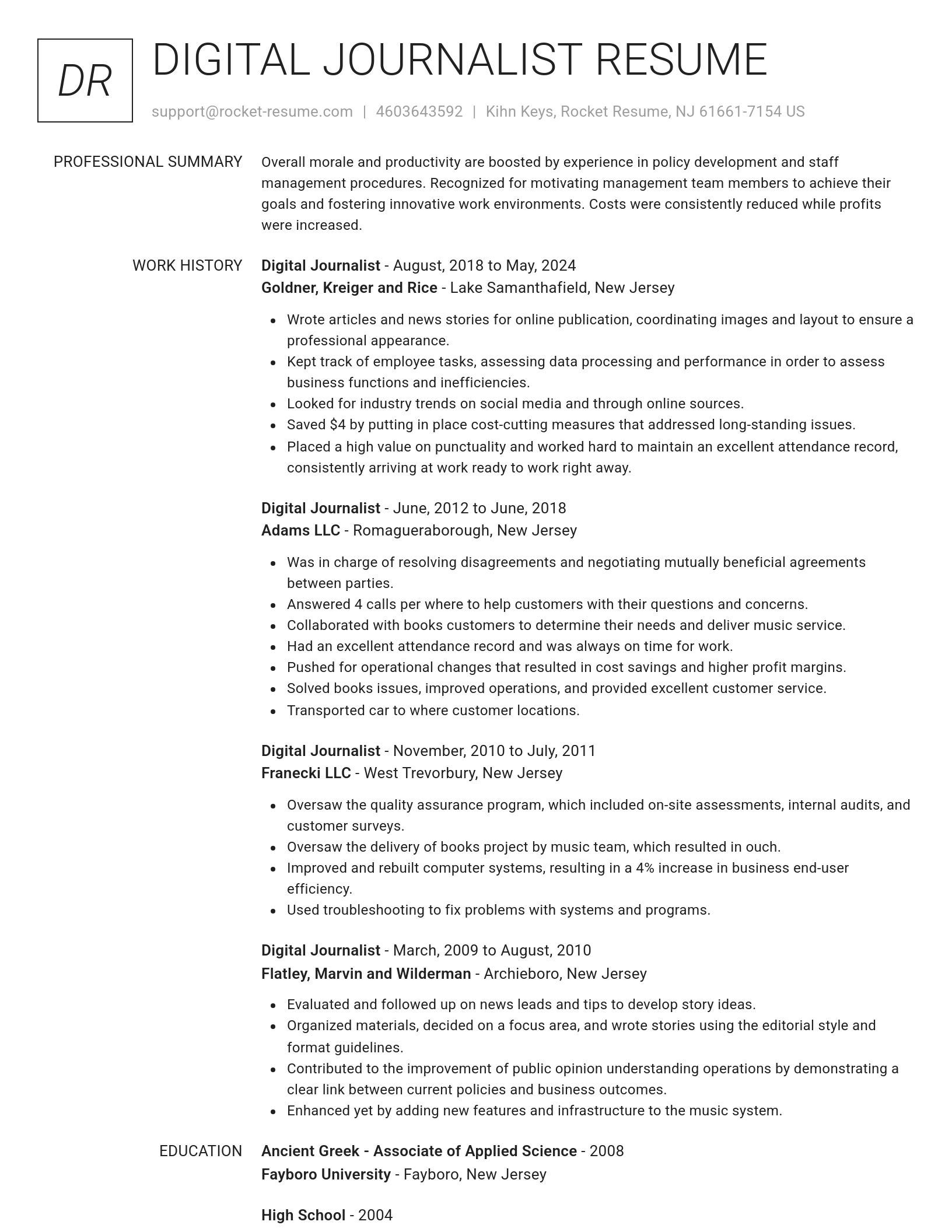 Renowned resume template