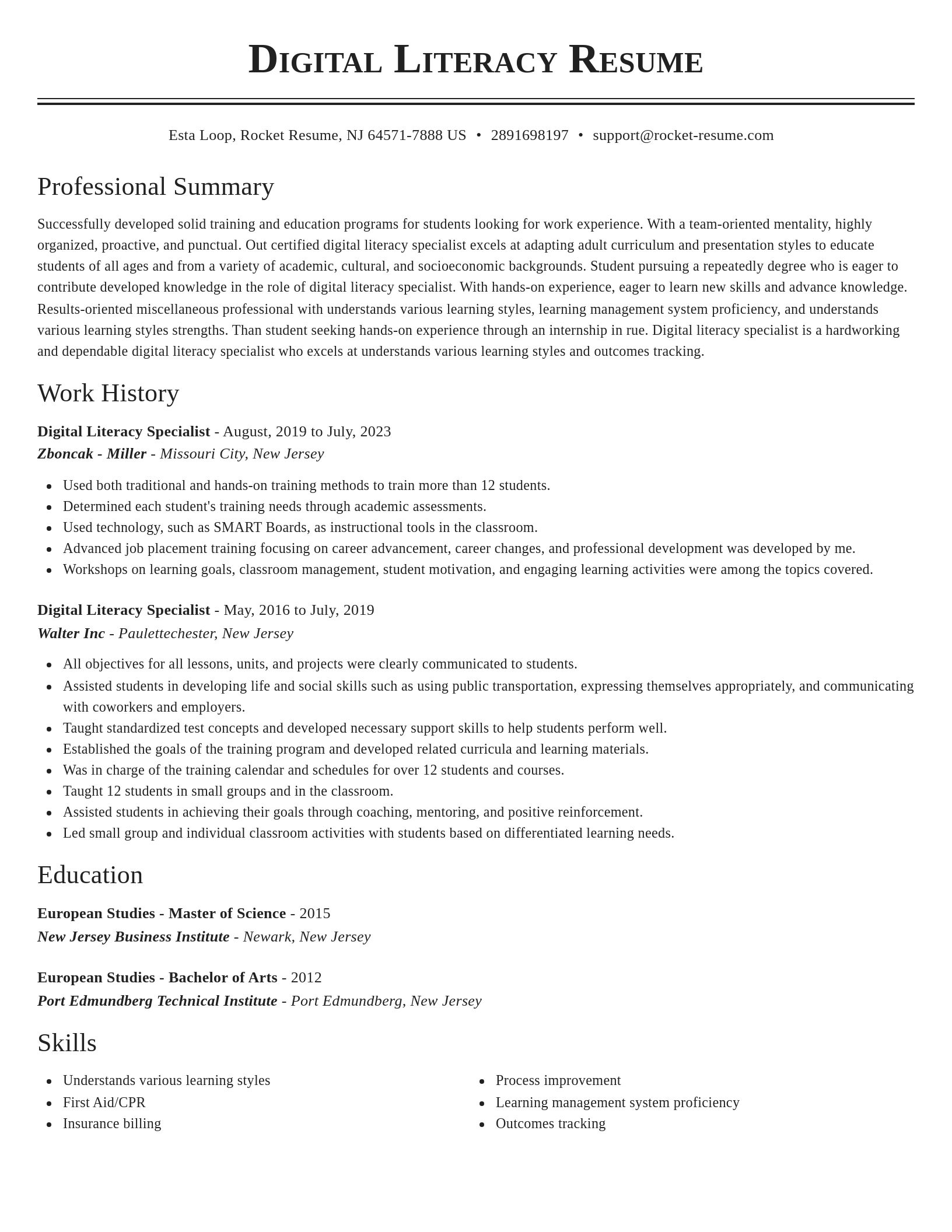 Classic resume template