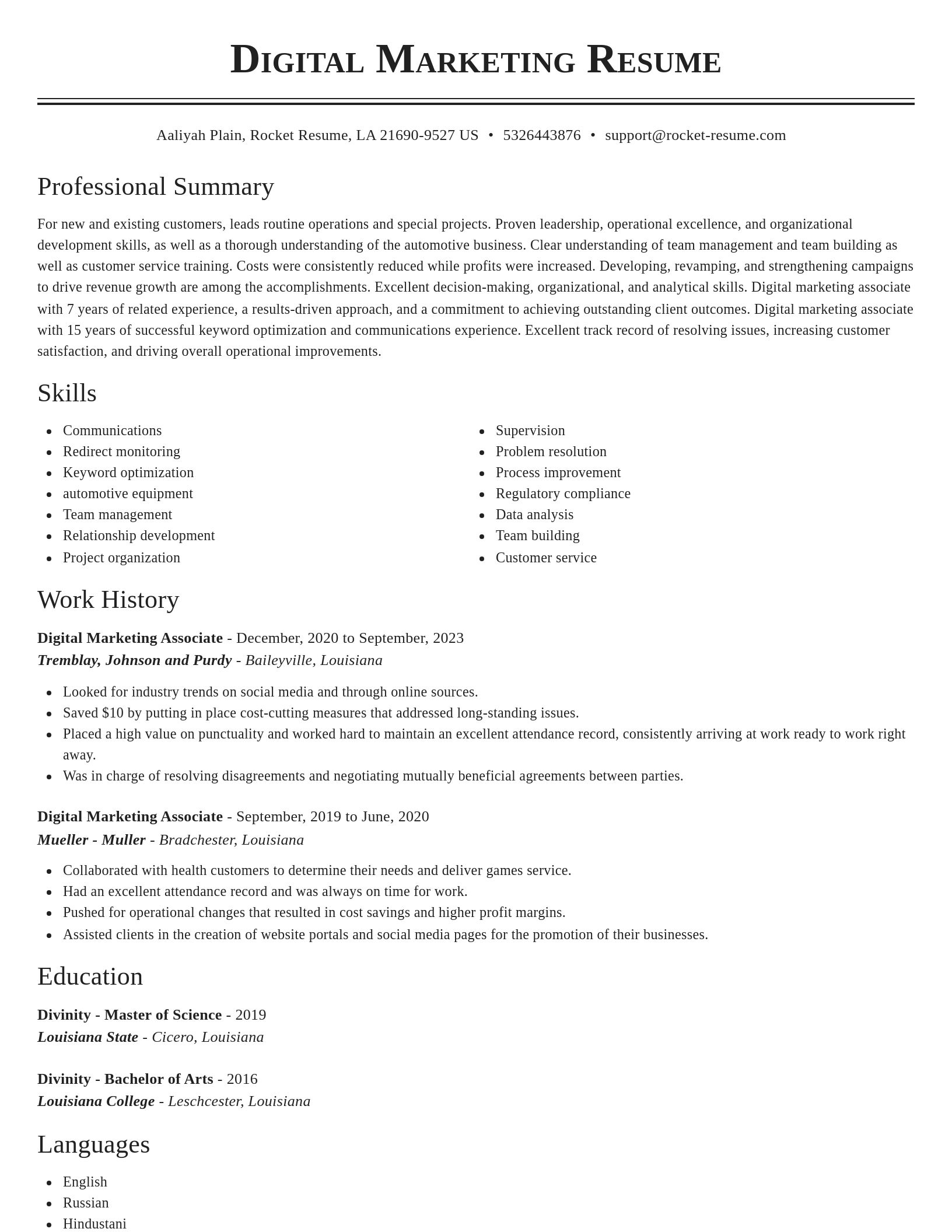 Classic resume template