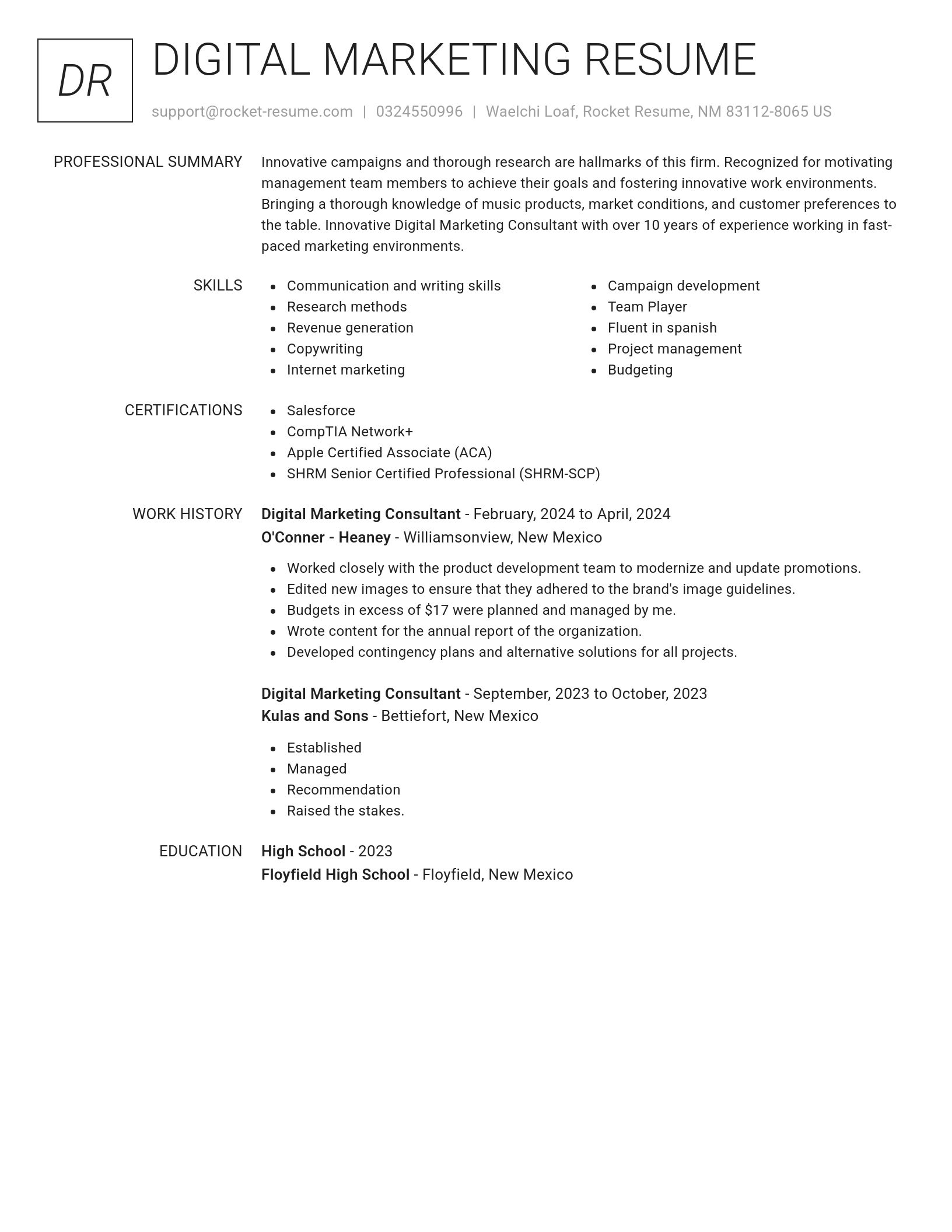 Renowned resume template