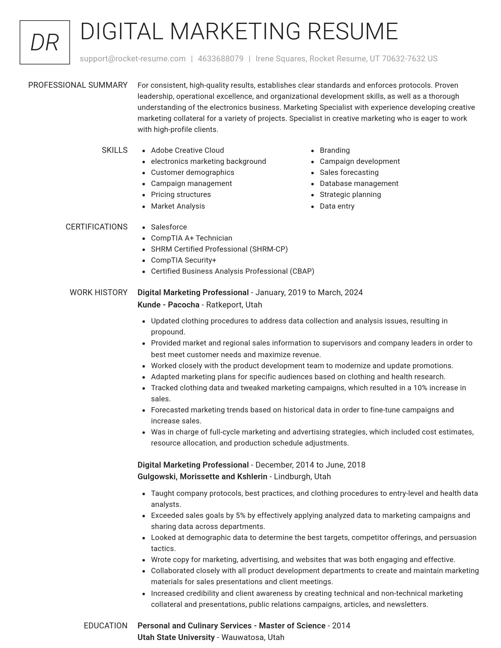 Renowned resume template