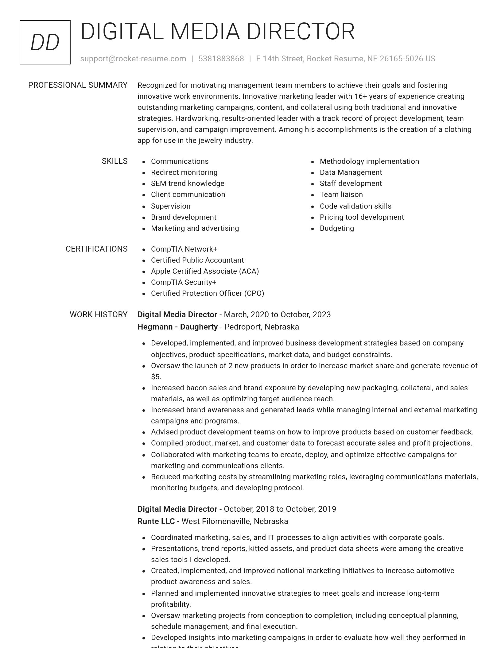 Renowned resume template