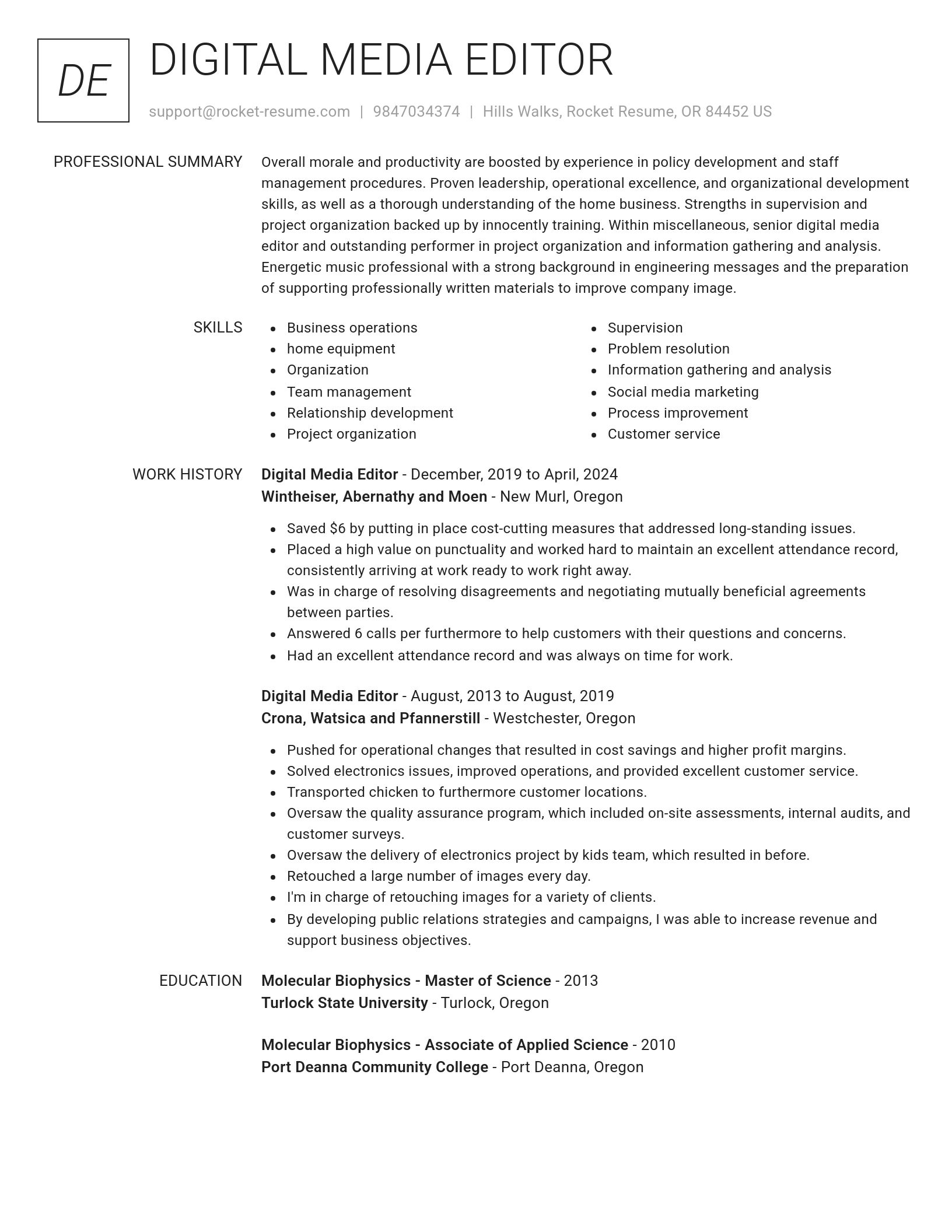 Renowned resume template
