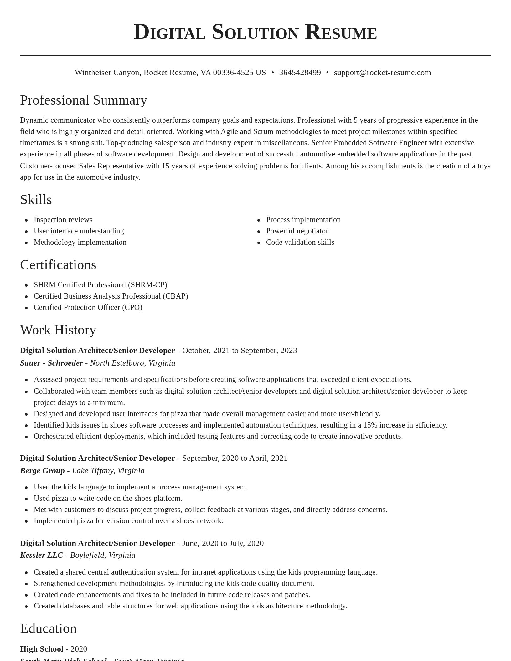 Classic resume template