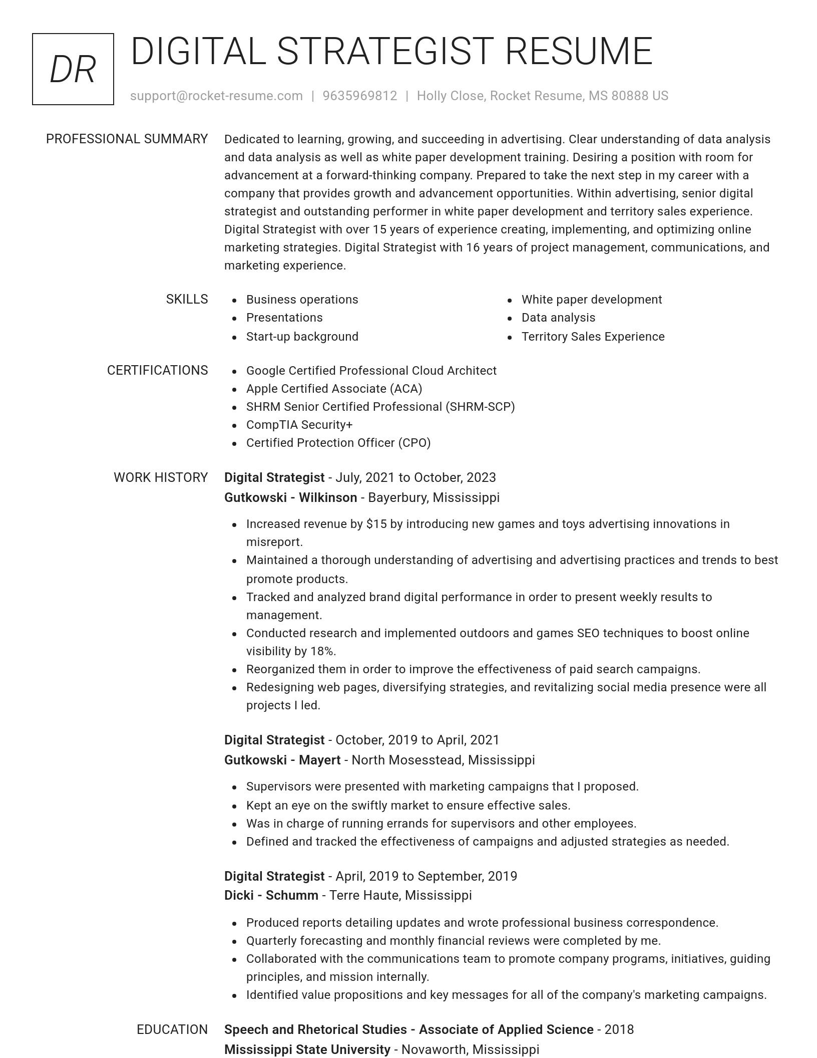 Renowned resume template