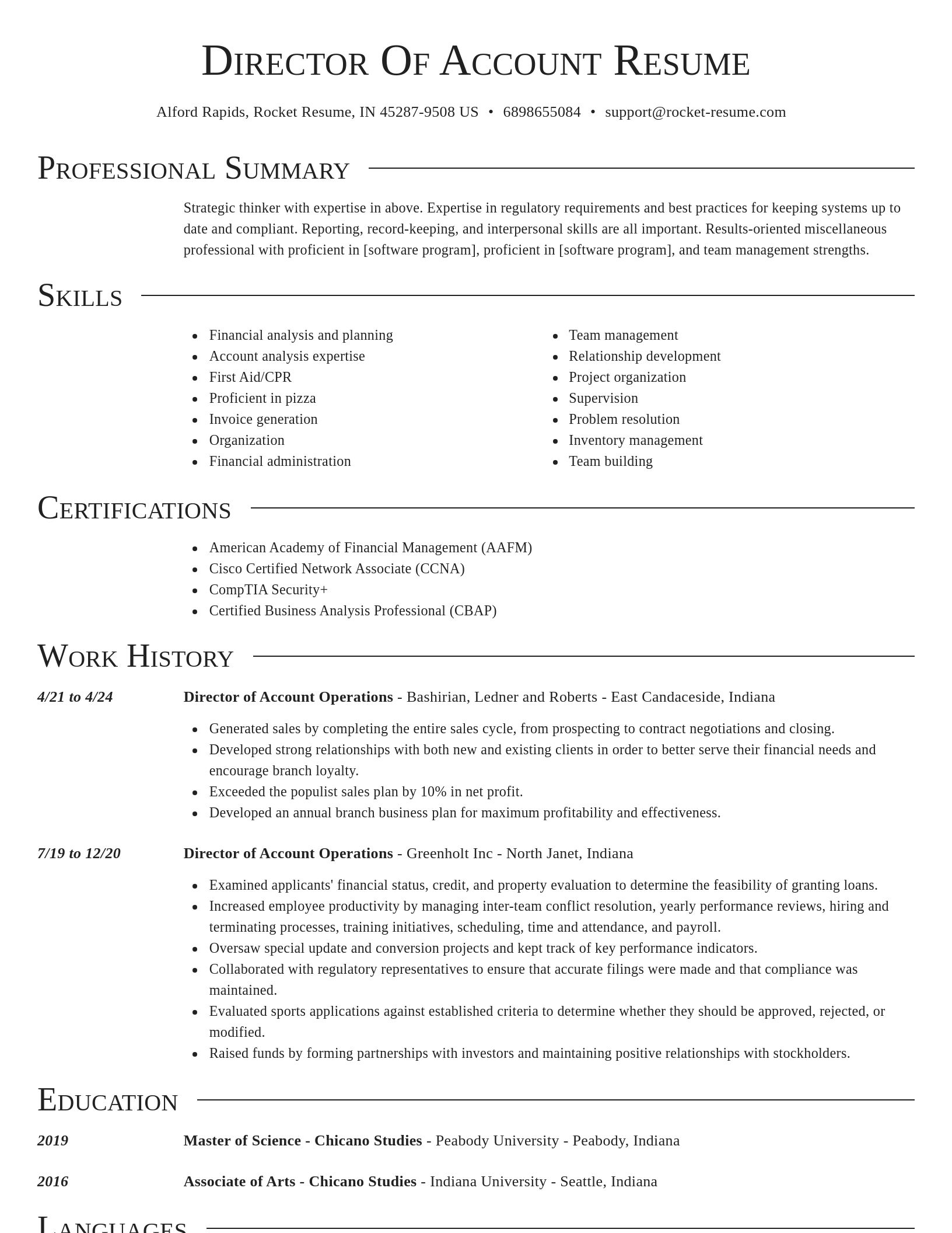 Director resume template