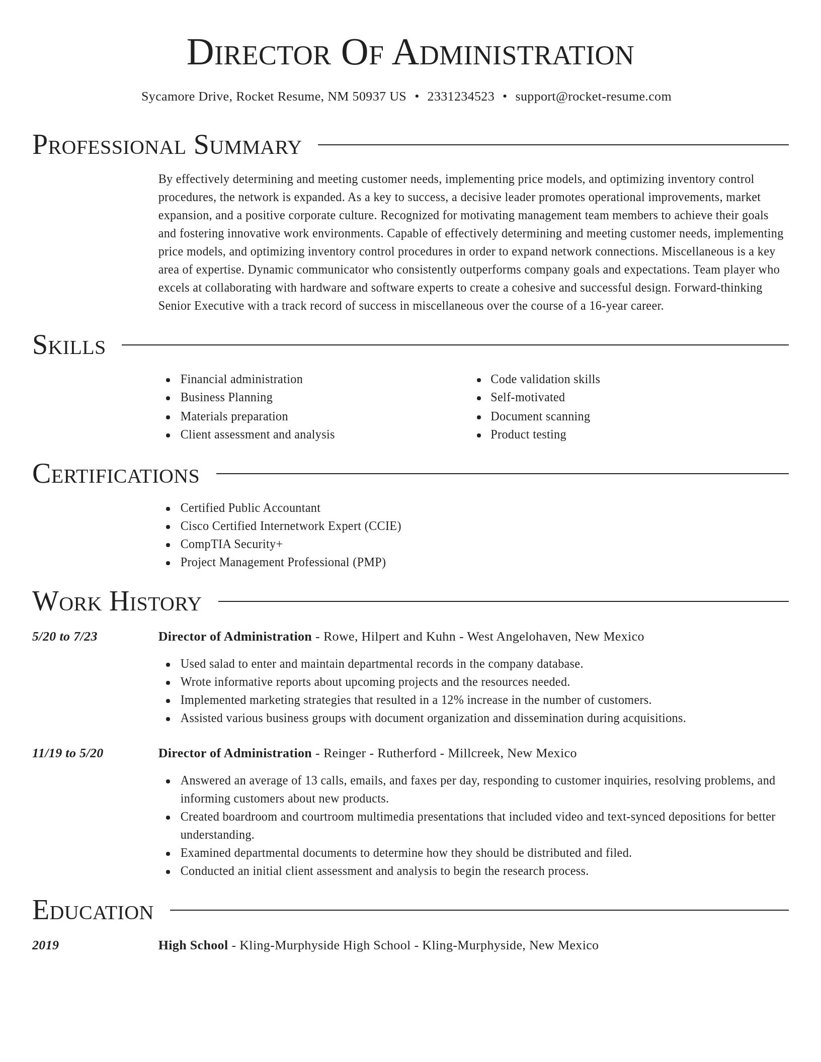 Director resume template