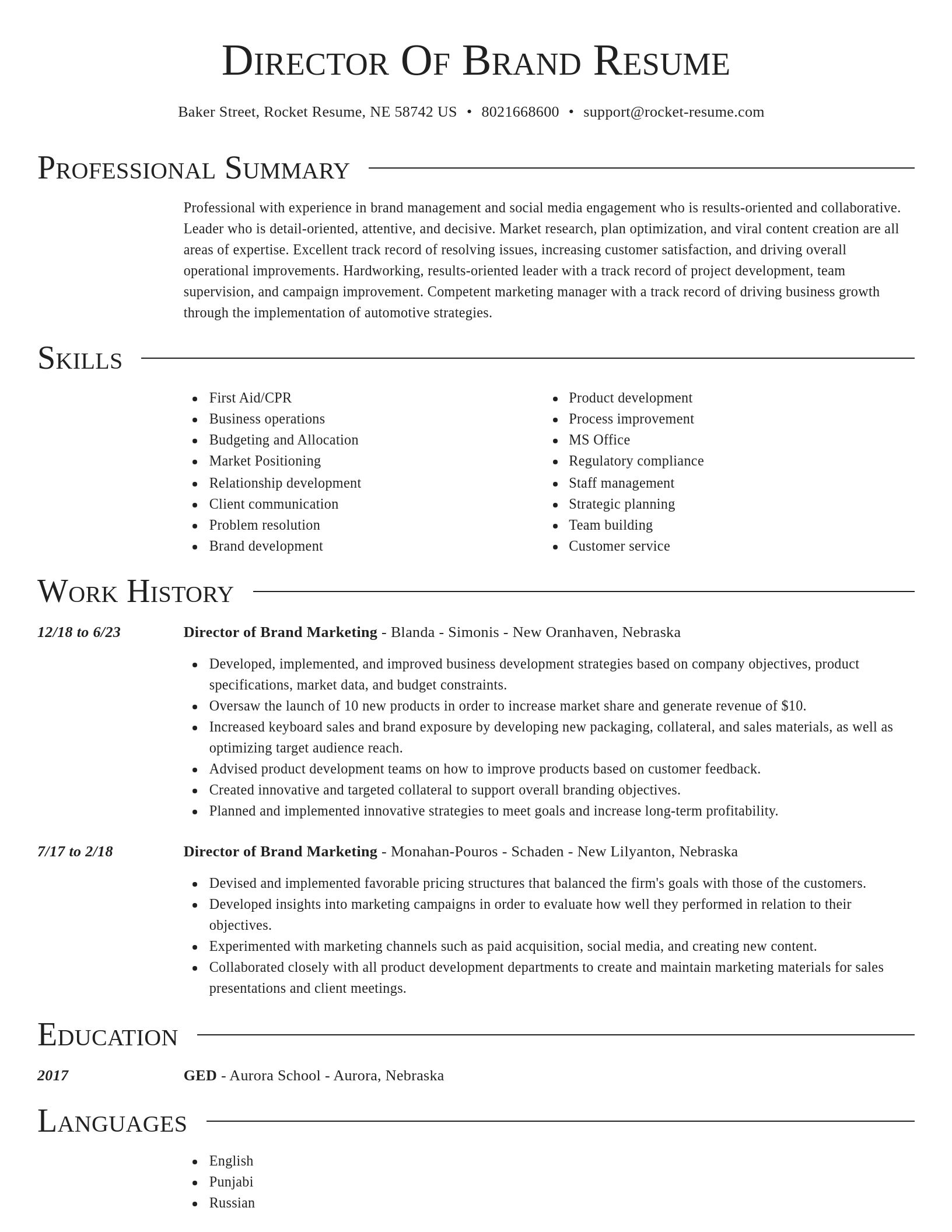 Director resume template