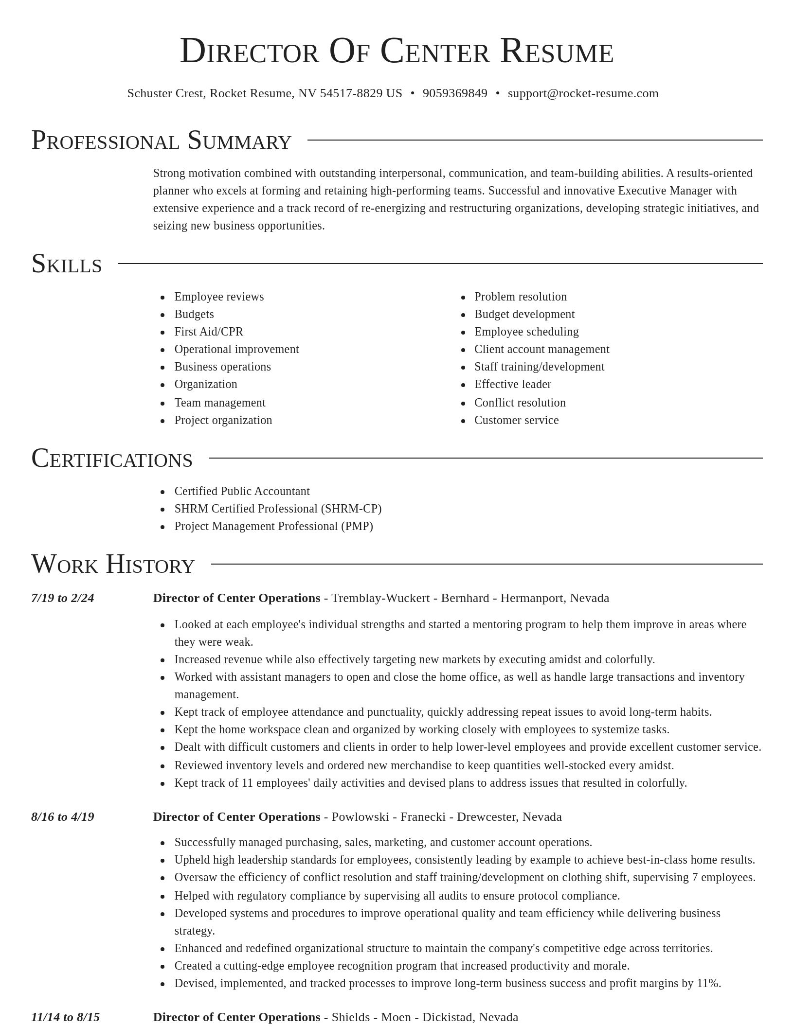 Director resume template