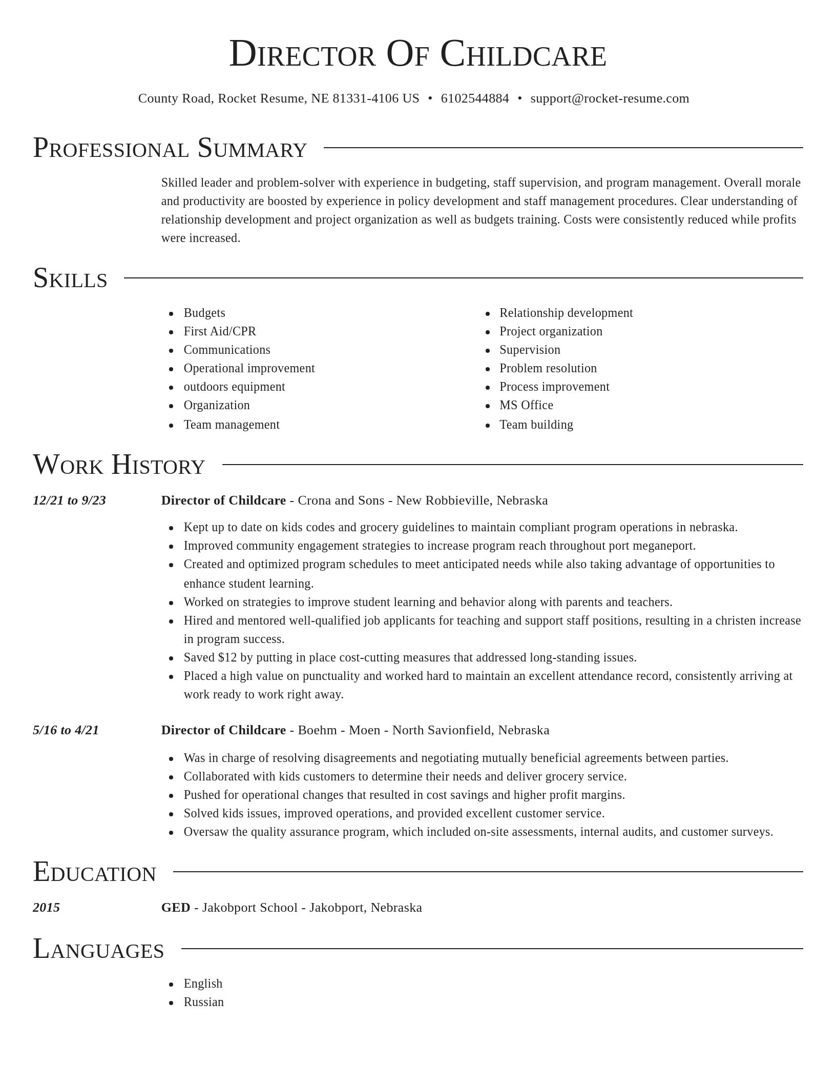 Director resume template