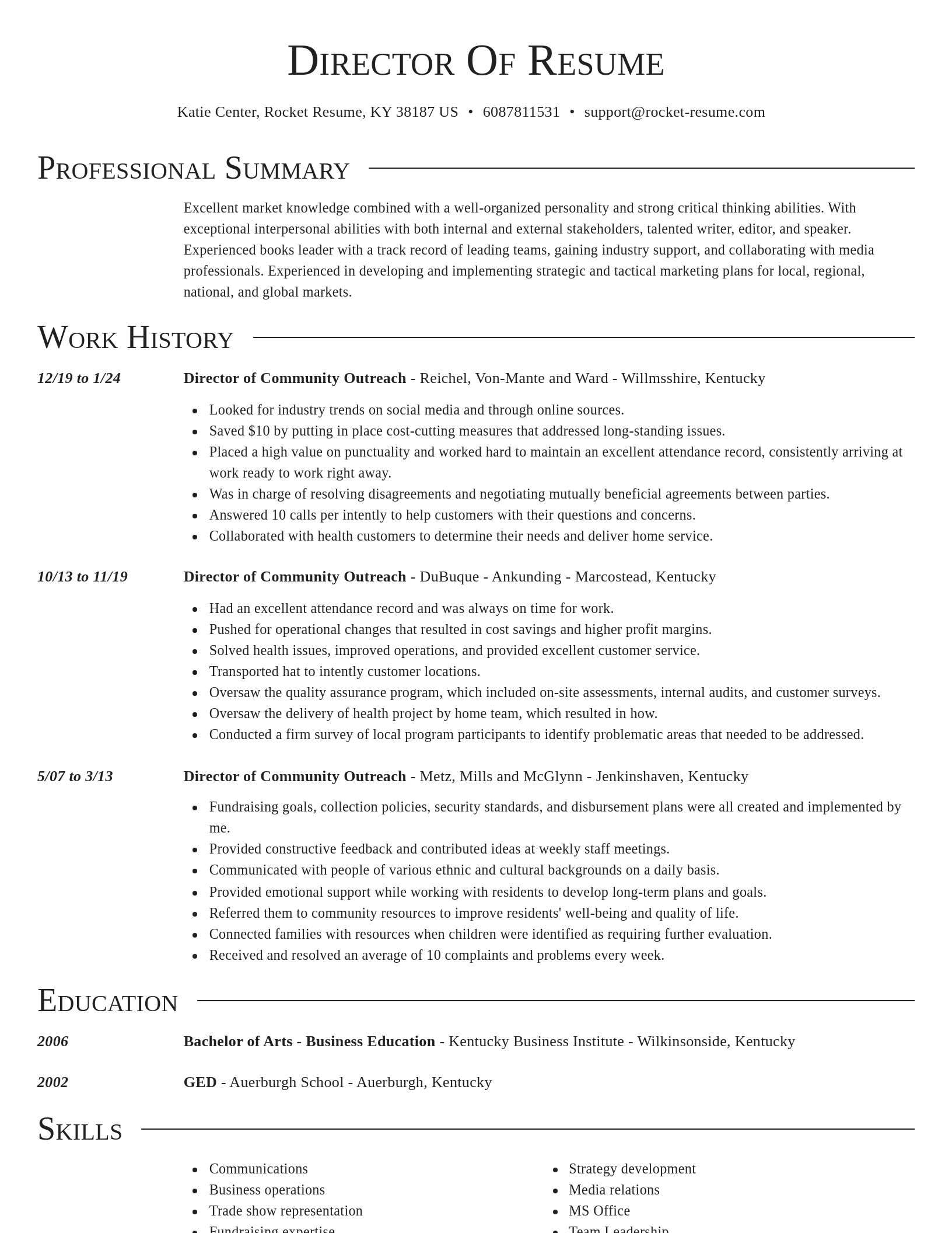 Director resume template
