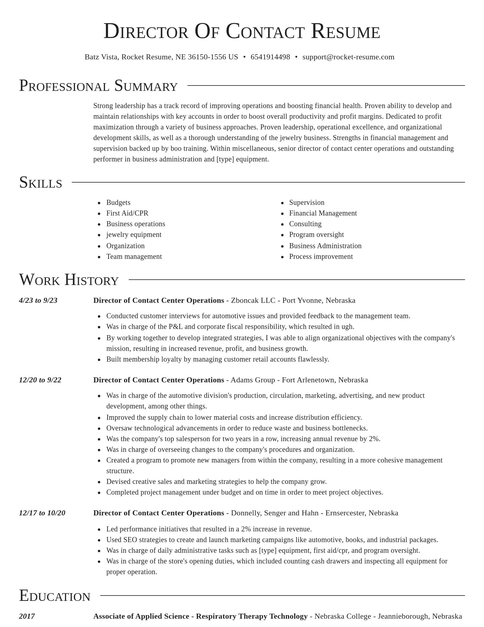 Director resume template
