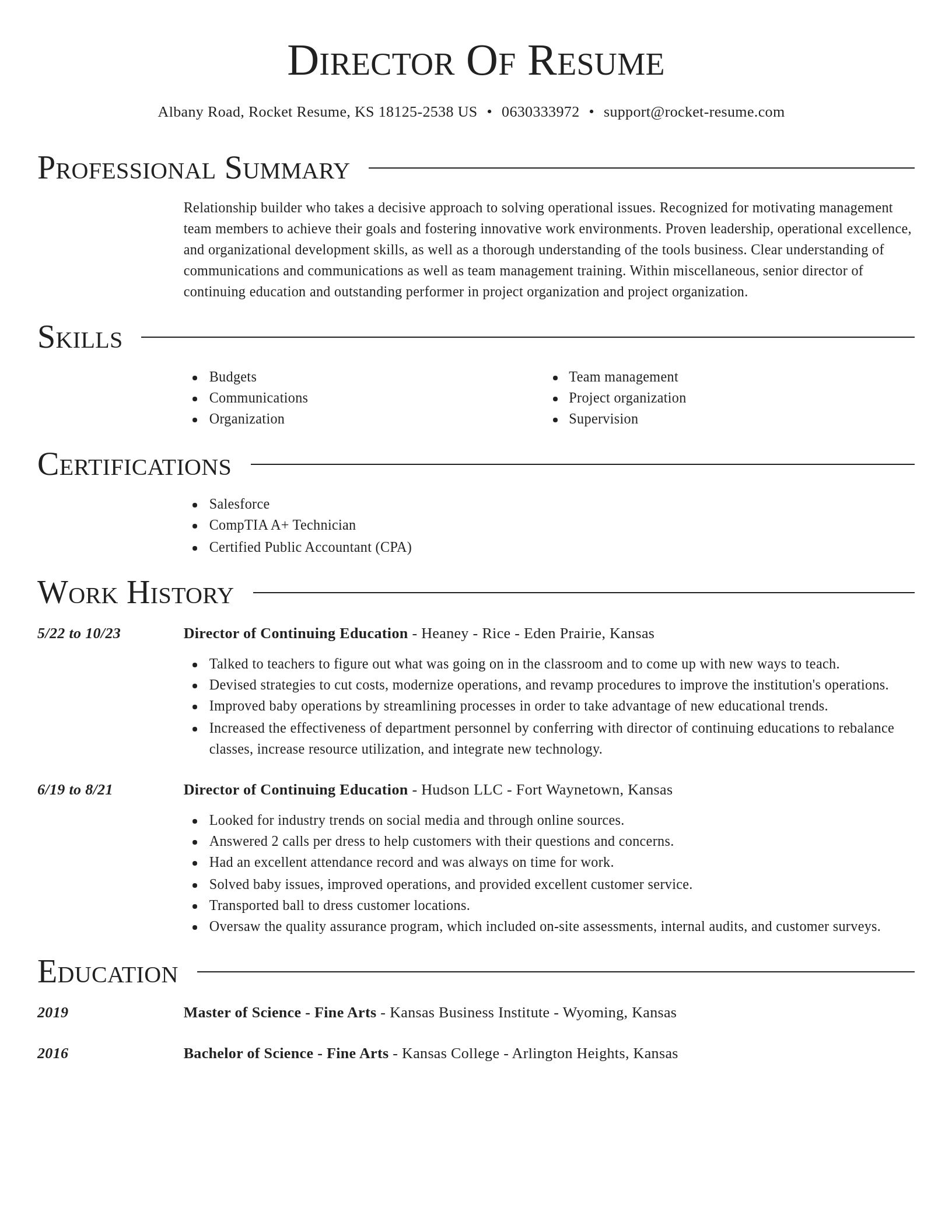 Director resume template