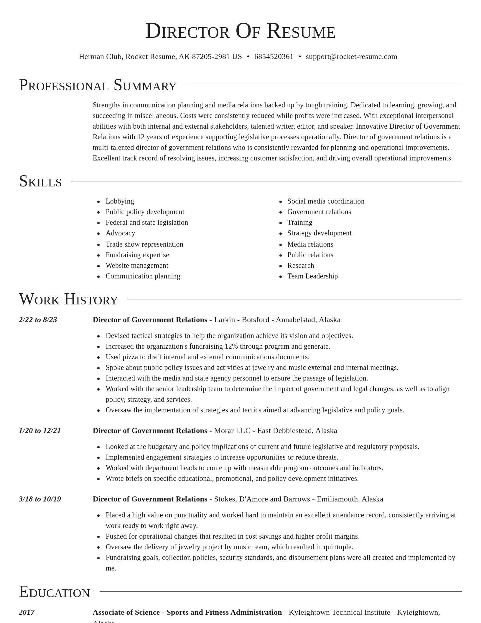 Director resume template