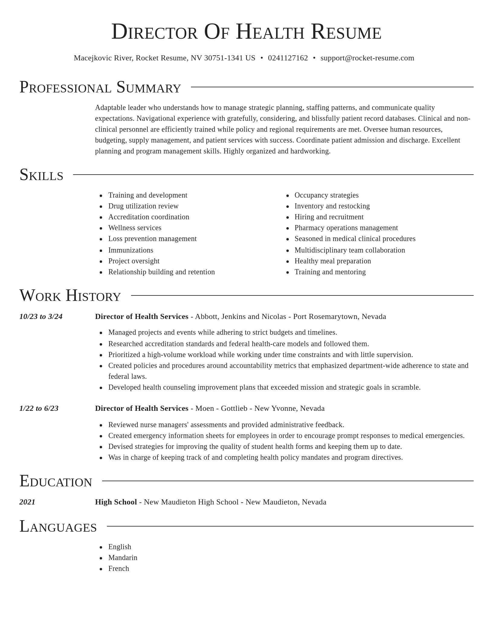 Director resume template