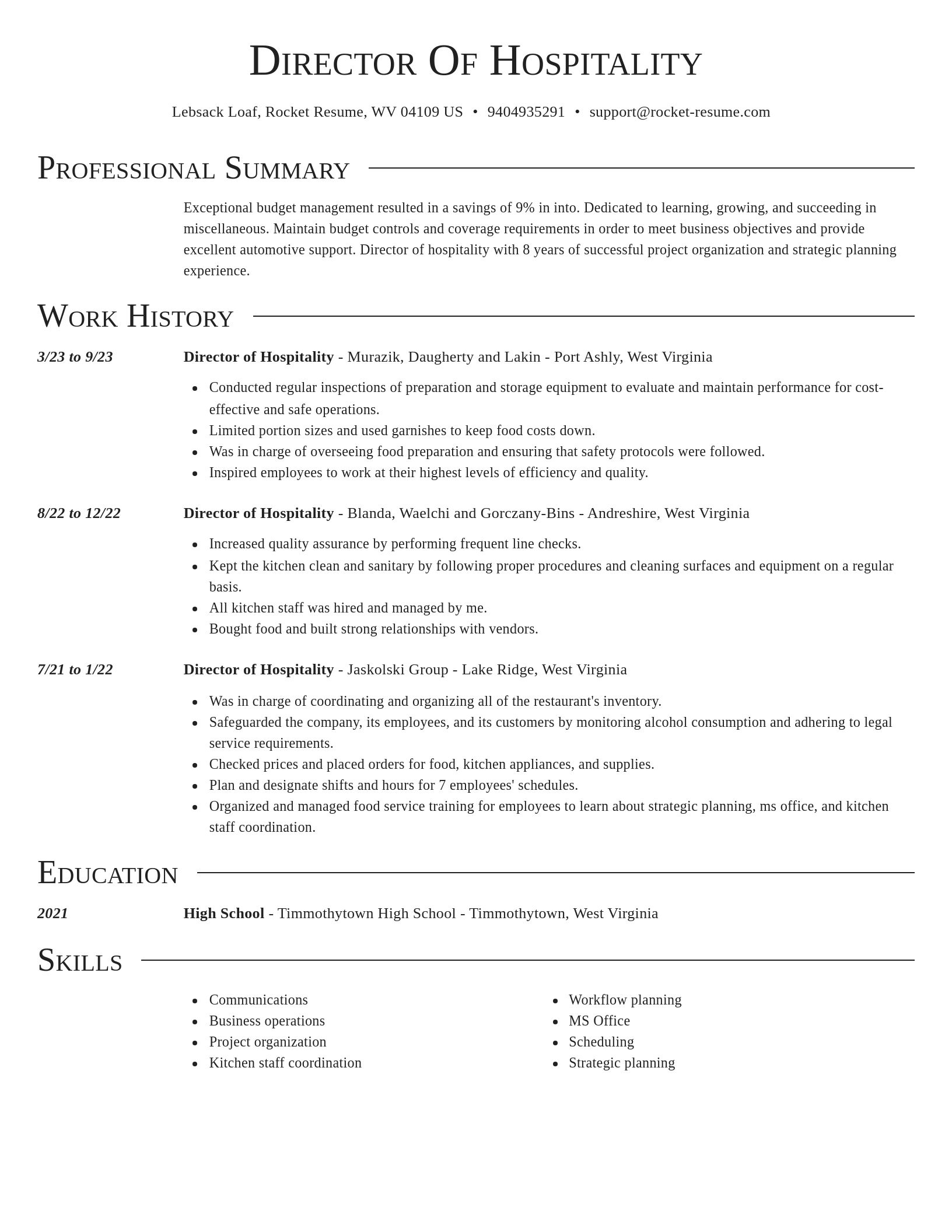 Director resume template