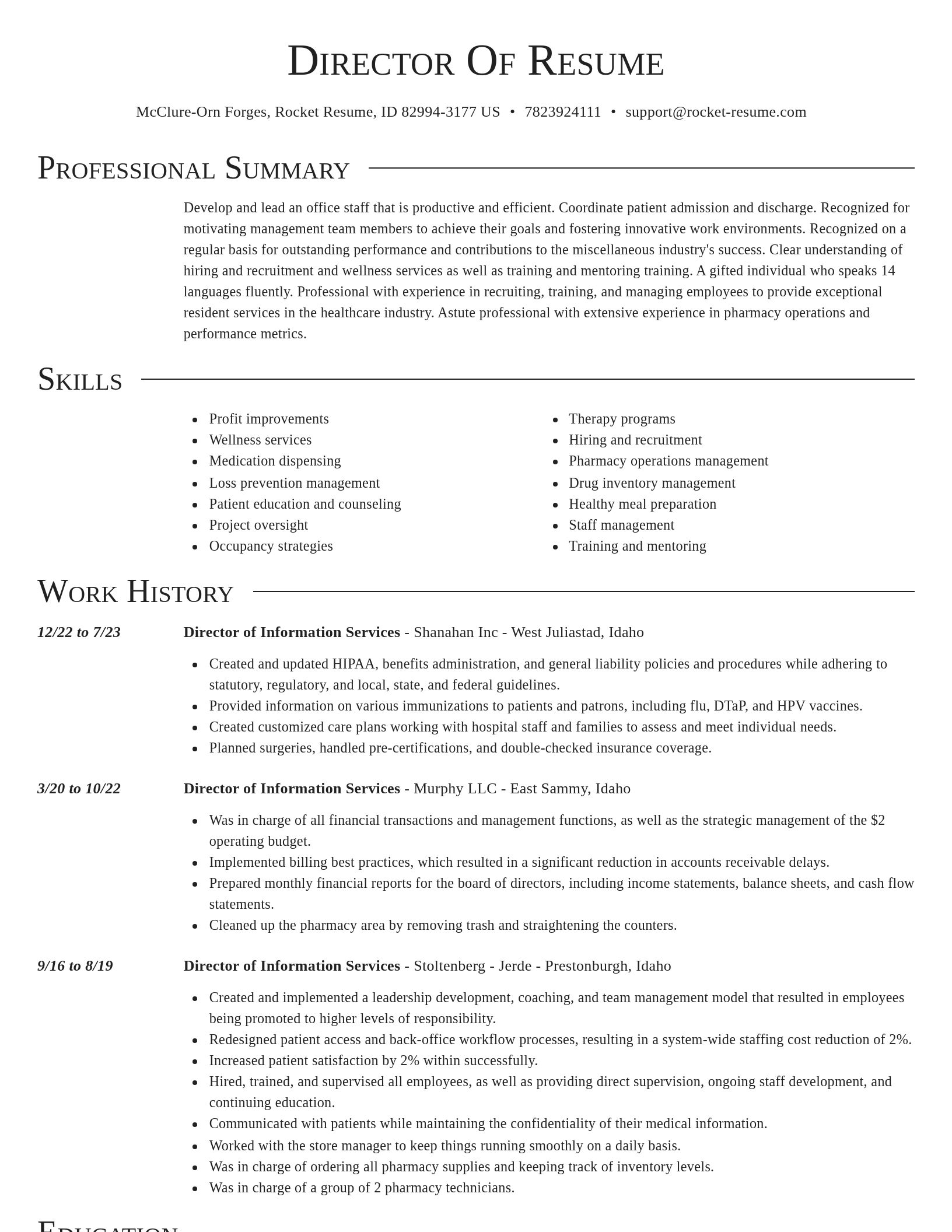 Director resume template
