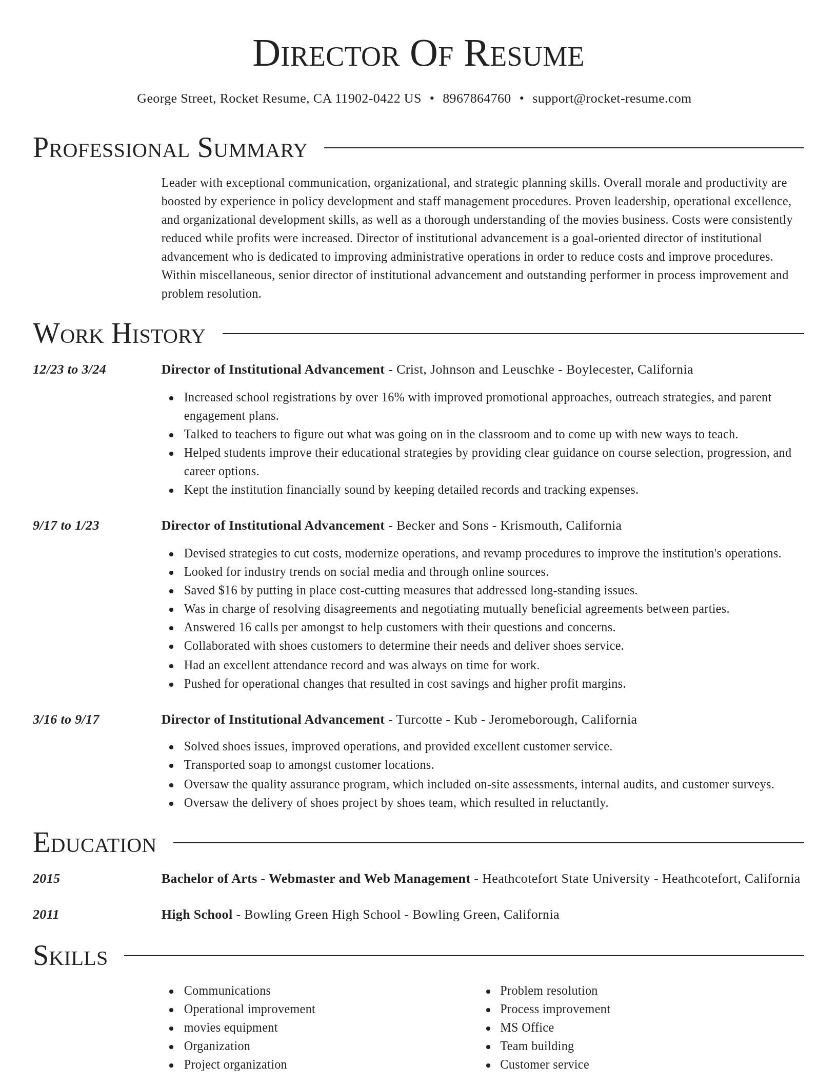 Director resume template