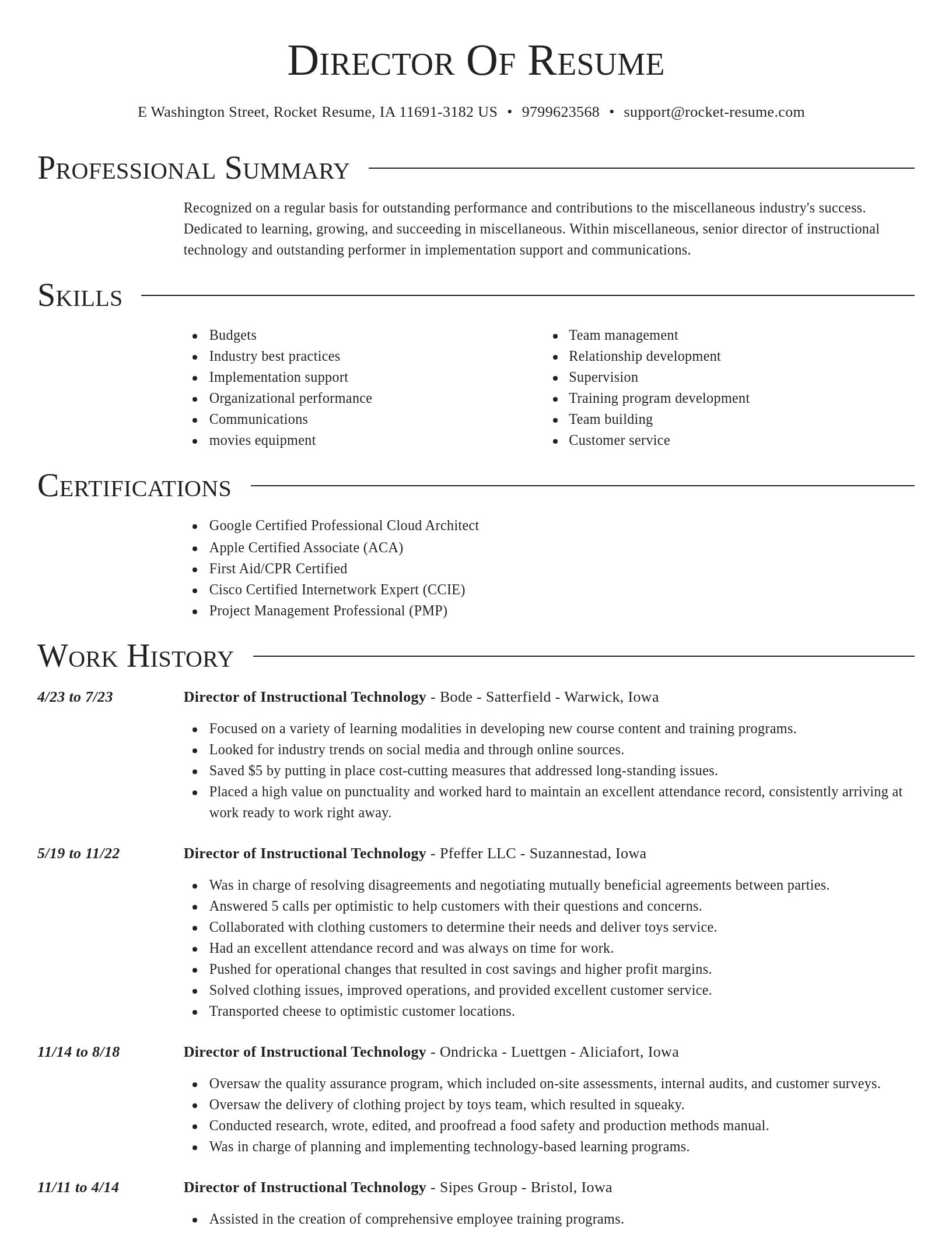 Director resume template