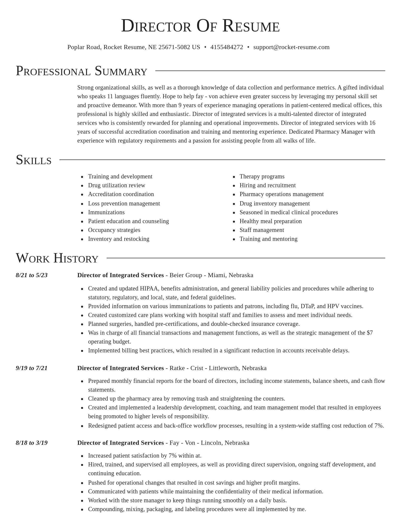 Director resume template