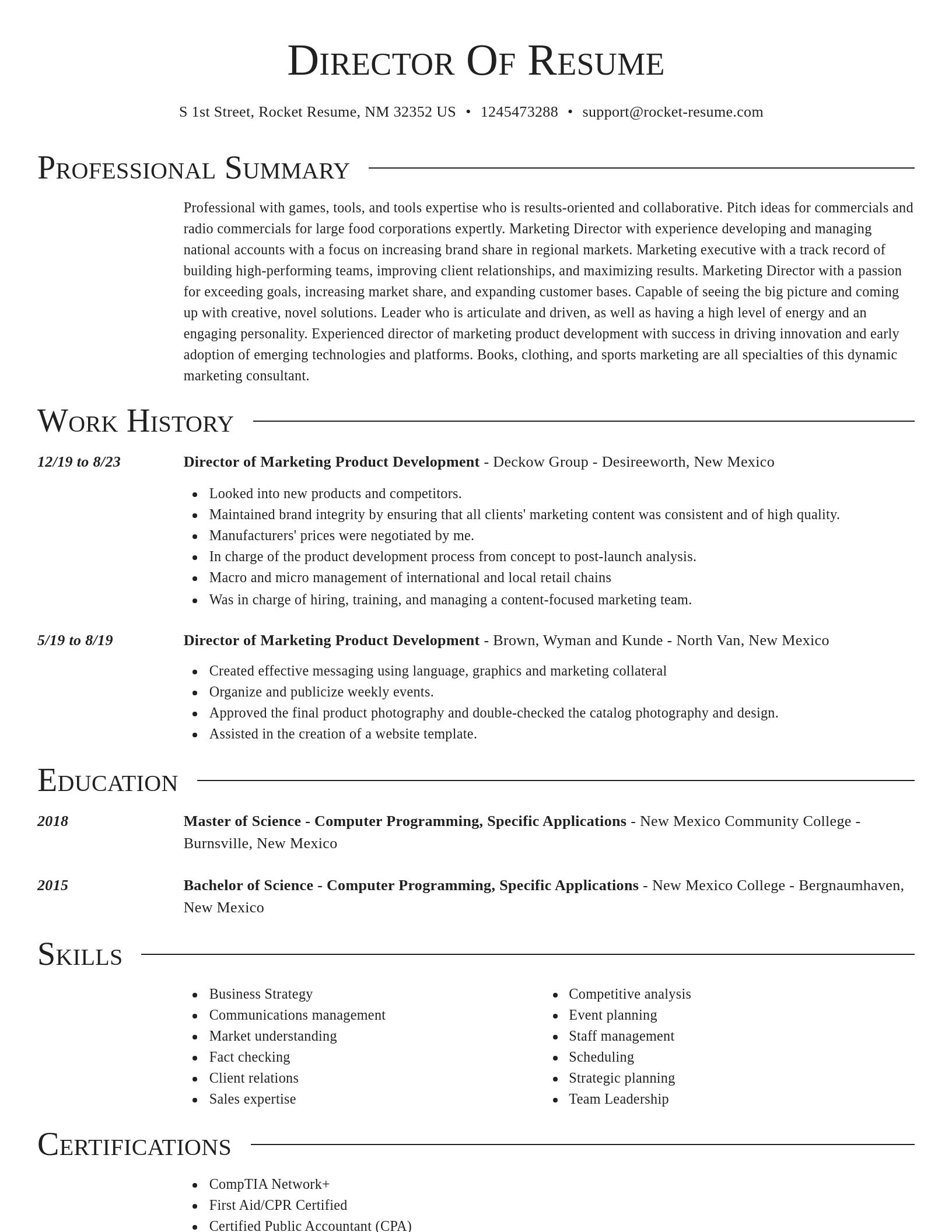 Director resume template