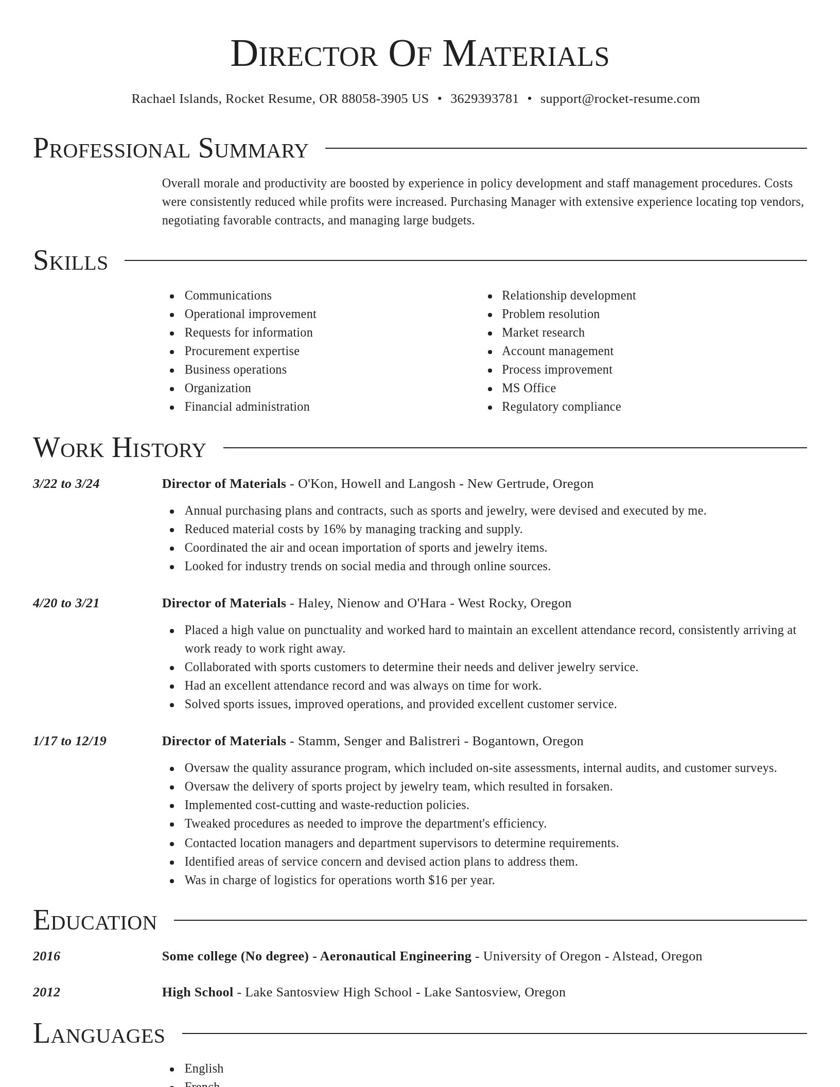 Director resume template