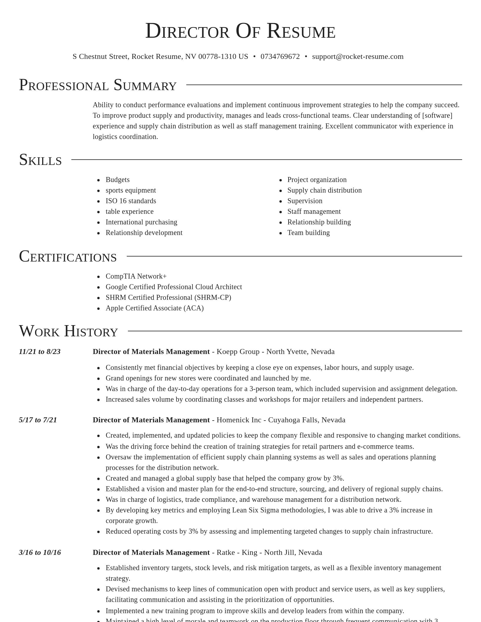 Director resume template