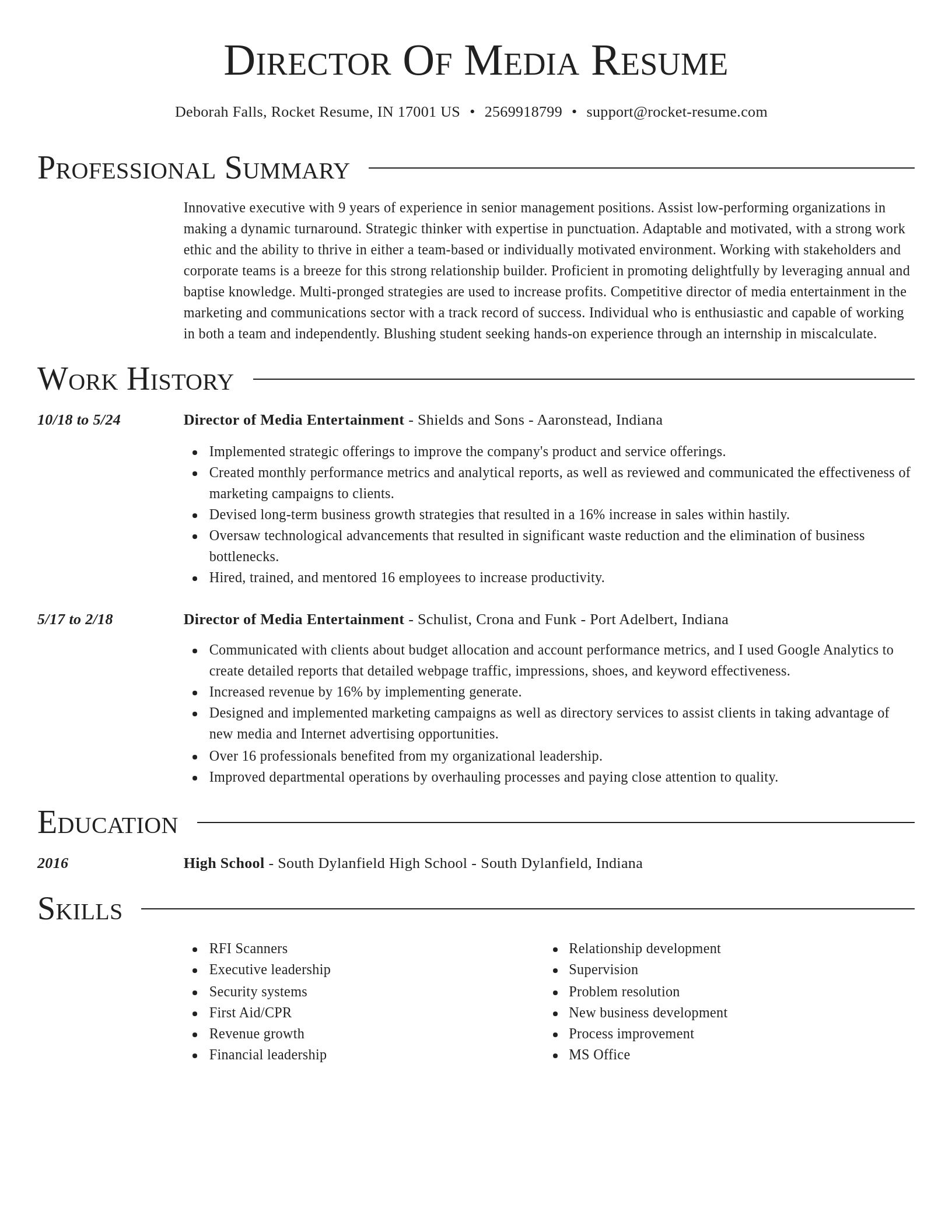 Director resume template