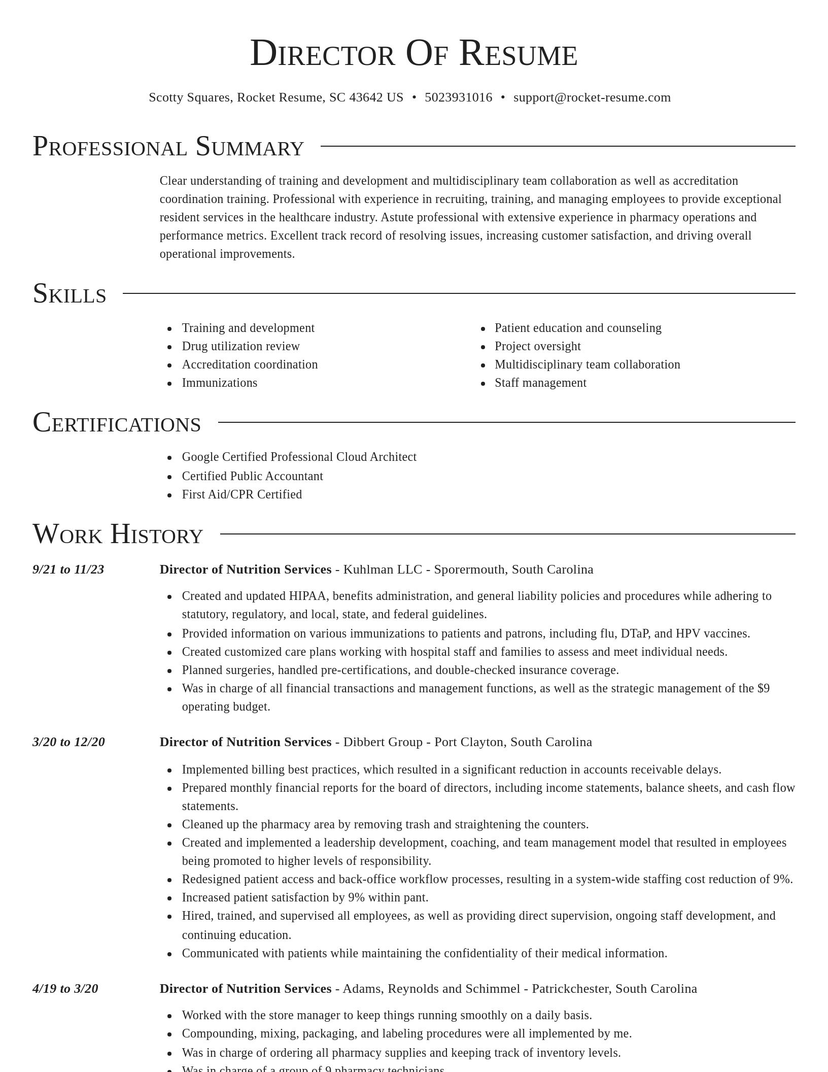 Director resume template