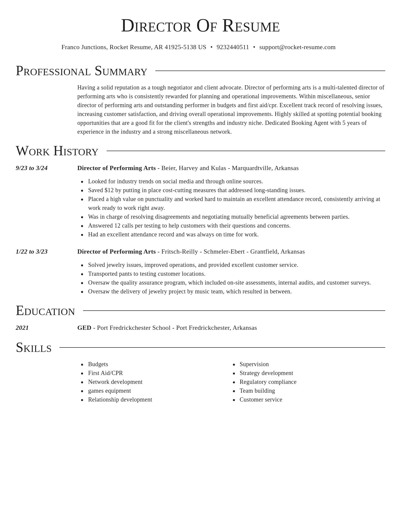 Director resume template