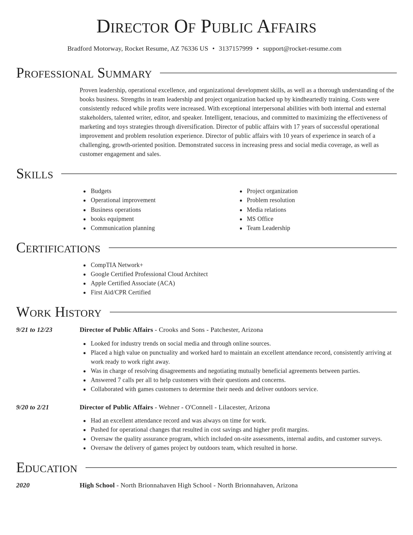 Director resume template