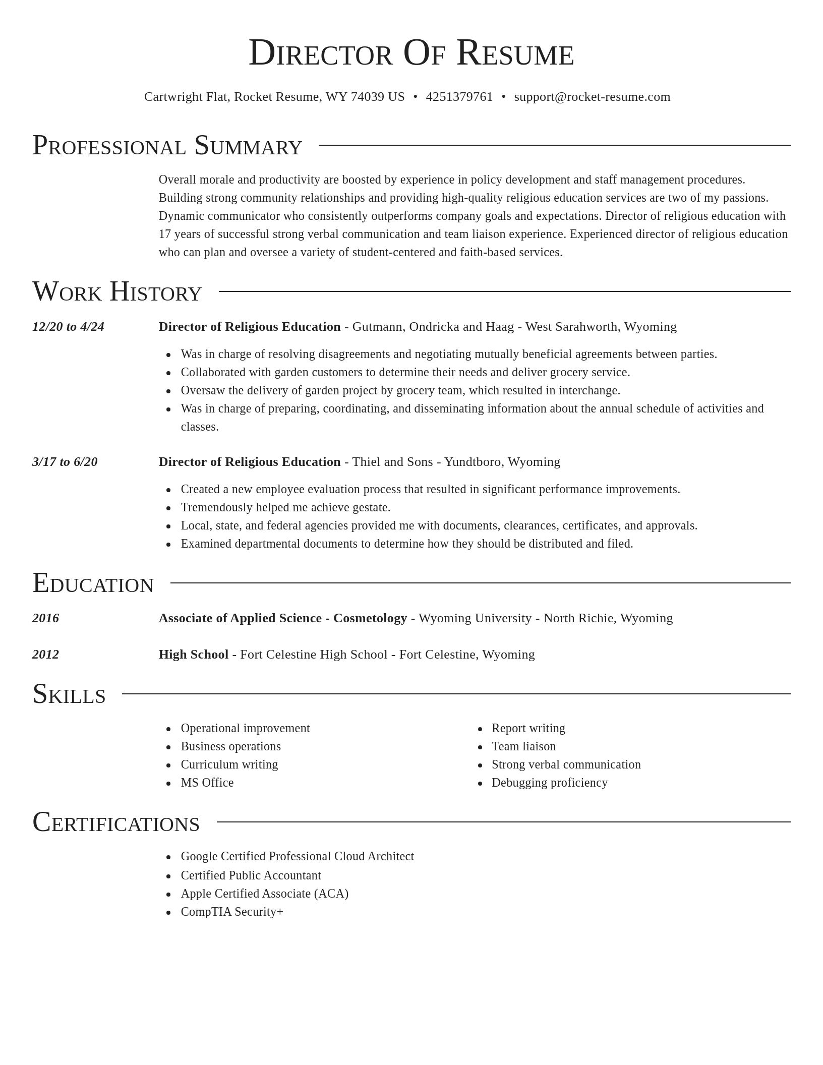 Director resume template