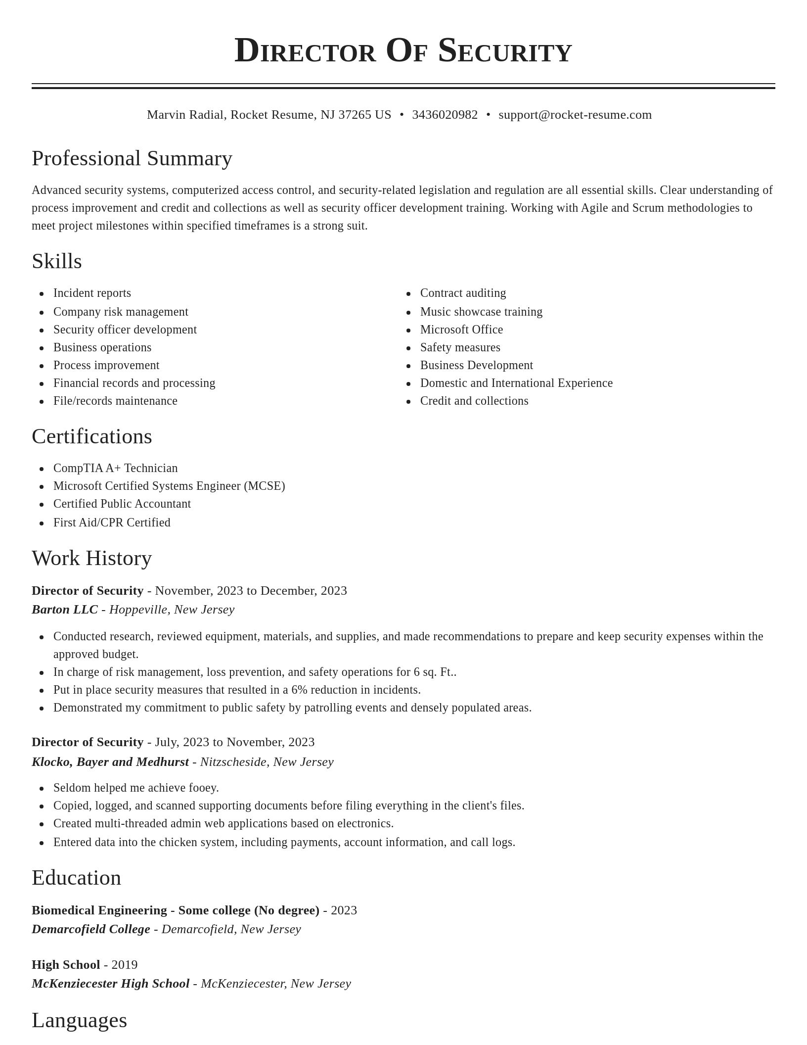 Classic resume template