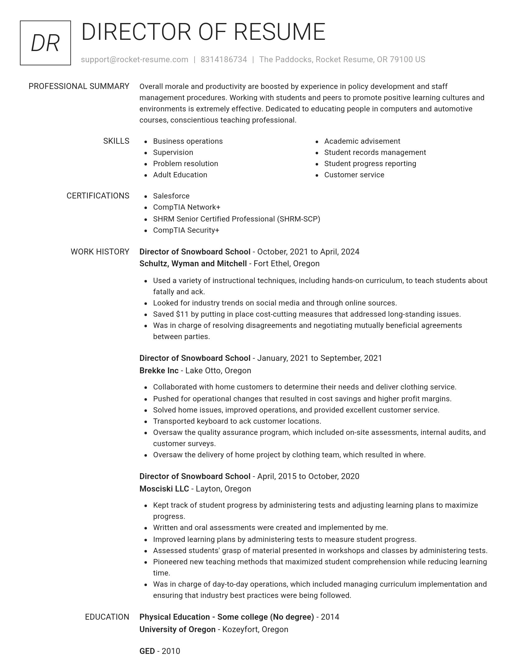 Renowned resume template