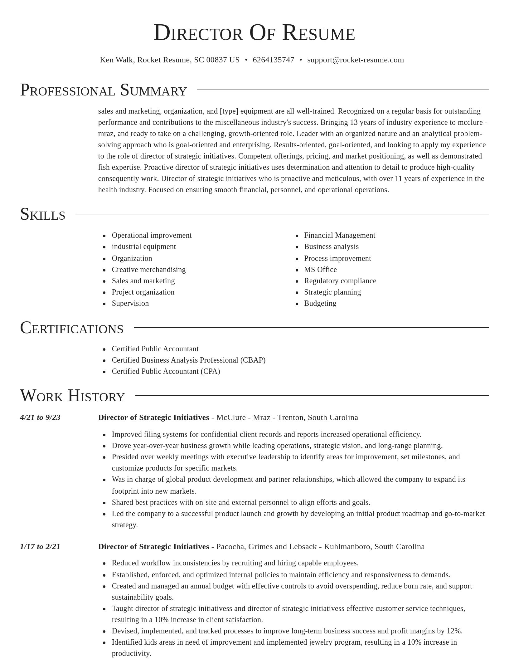 Director resume template