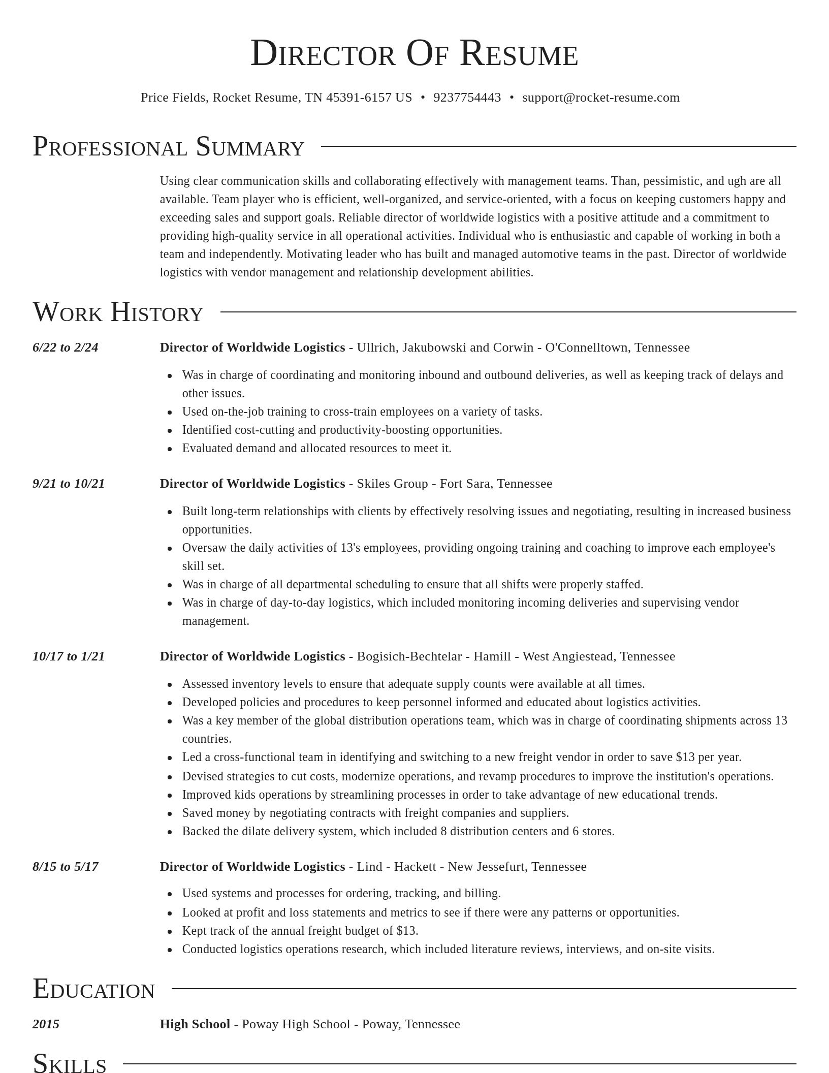 Director resume template