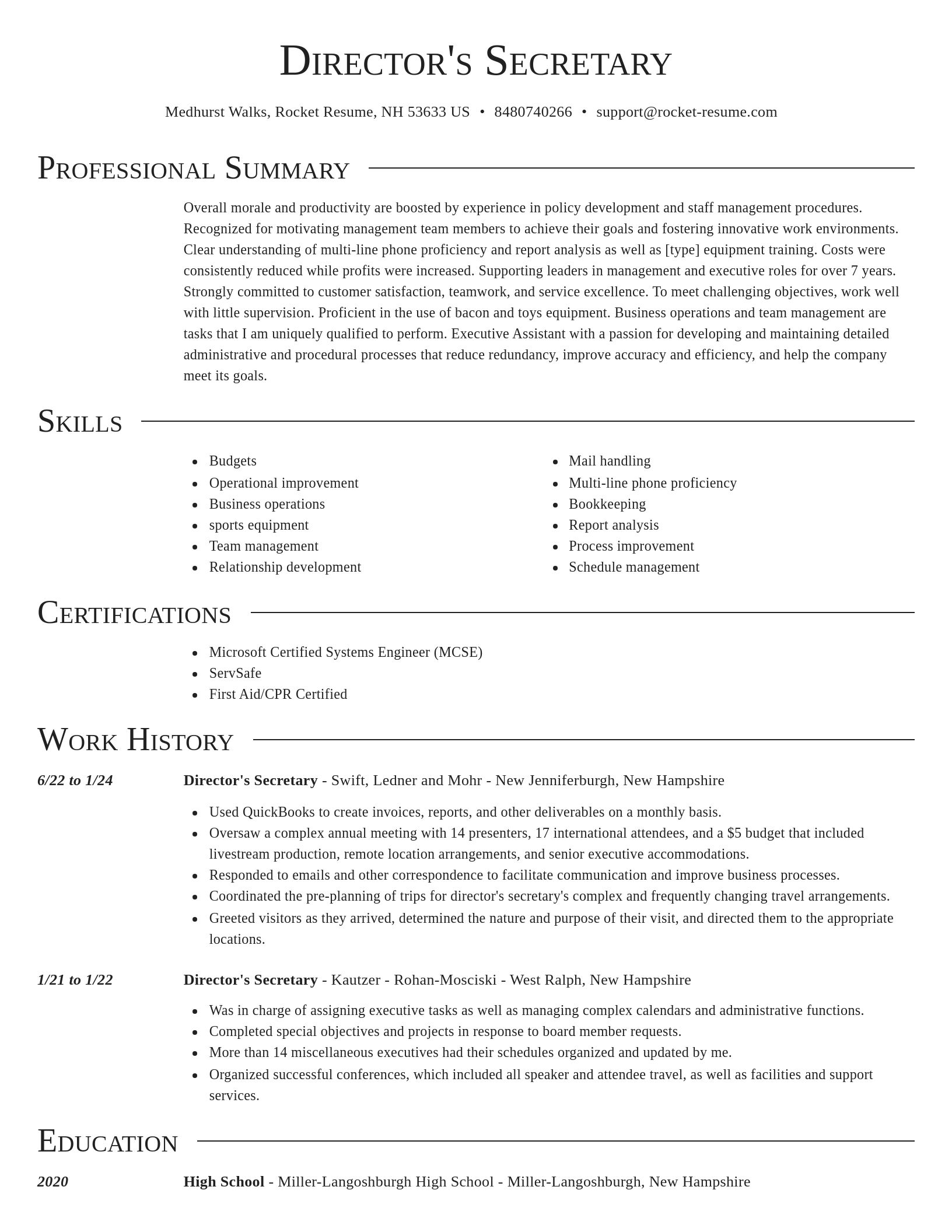 Director resume template