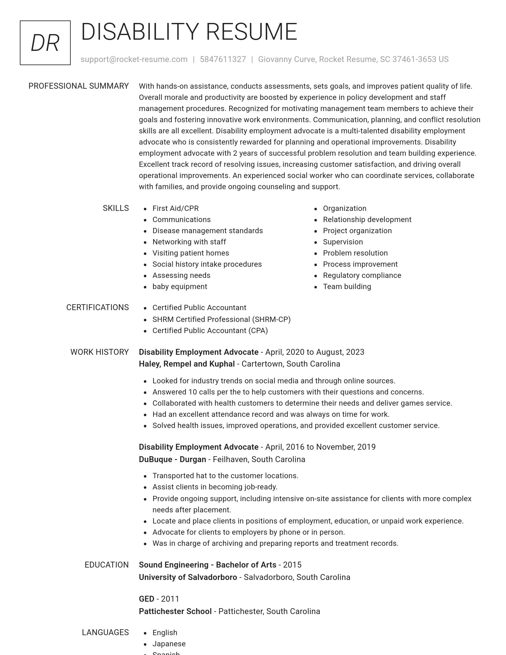 Renowned resume template