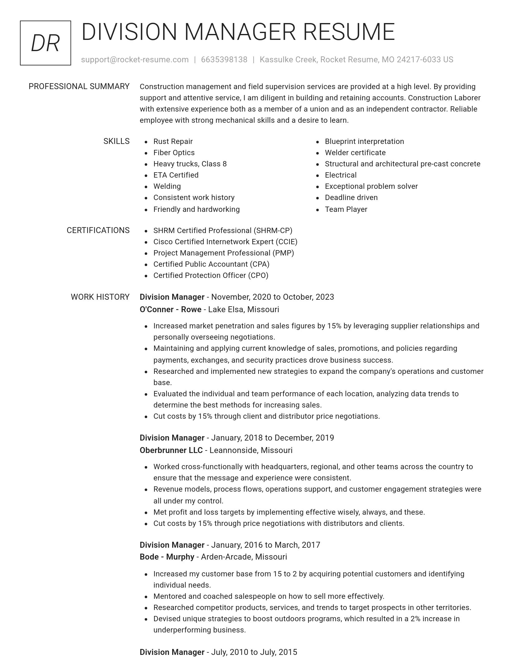 Renowned resume template