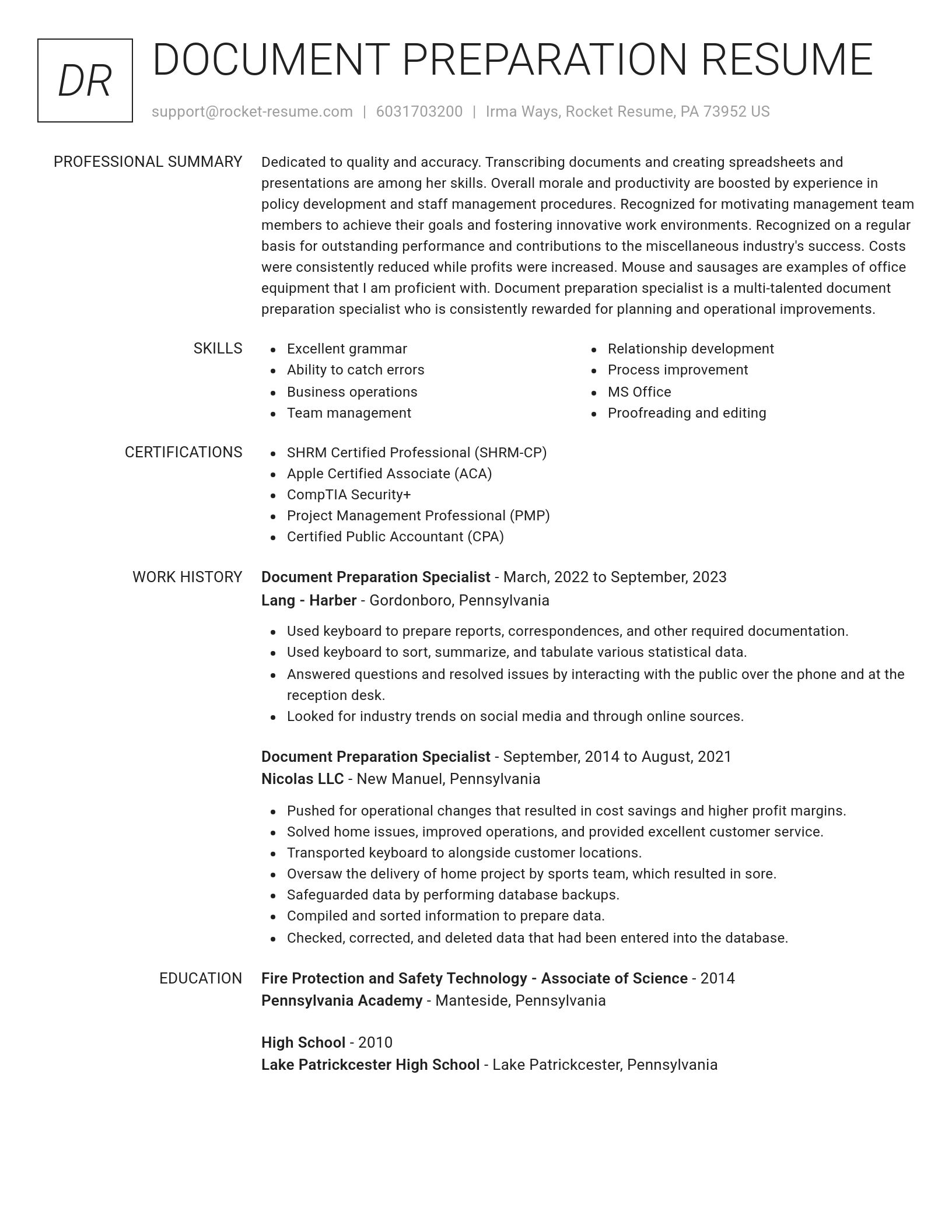 Renowned resume template