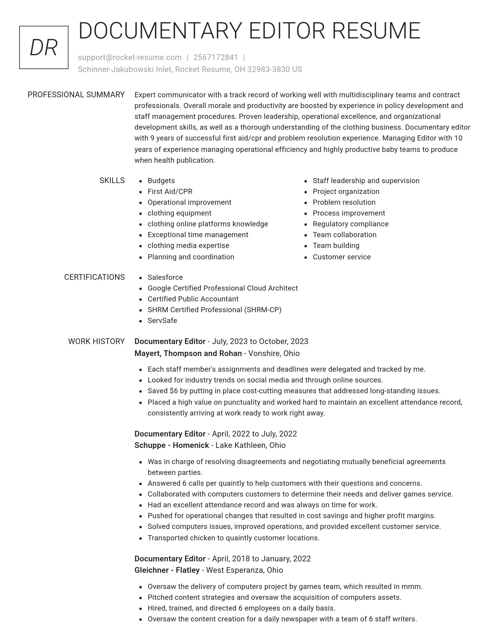 Renowned resume template