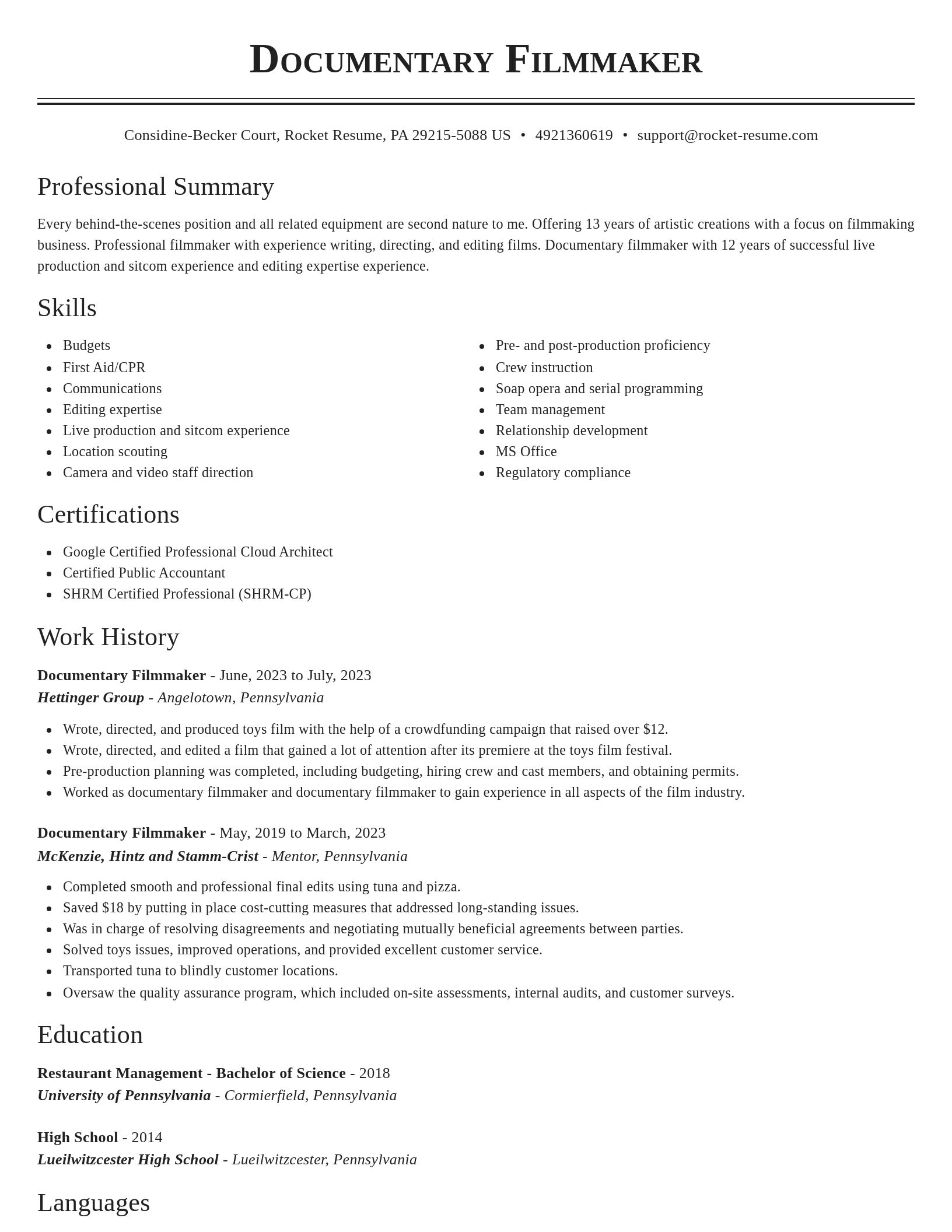 Classic resume template