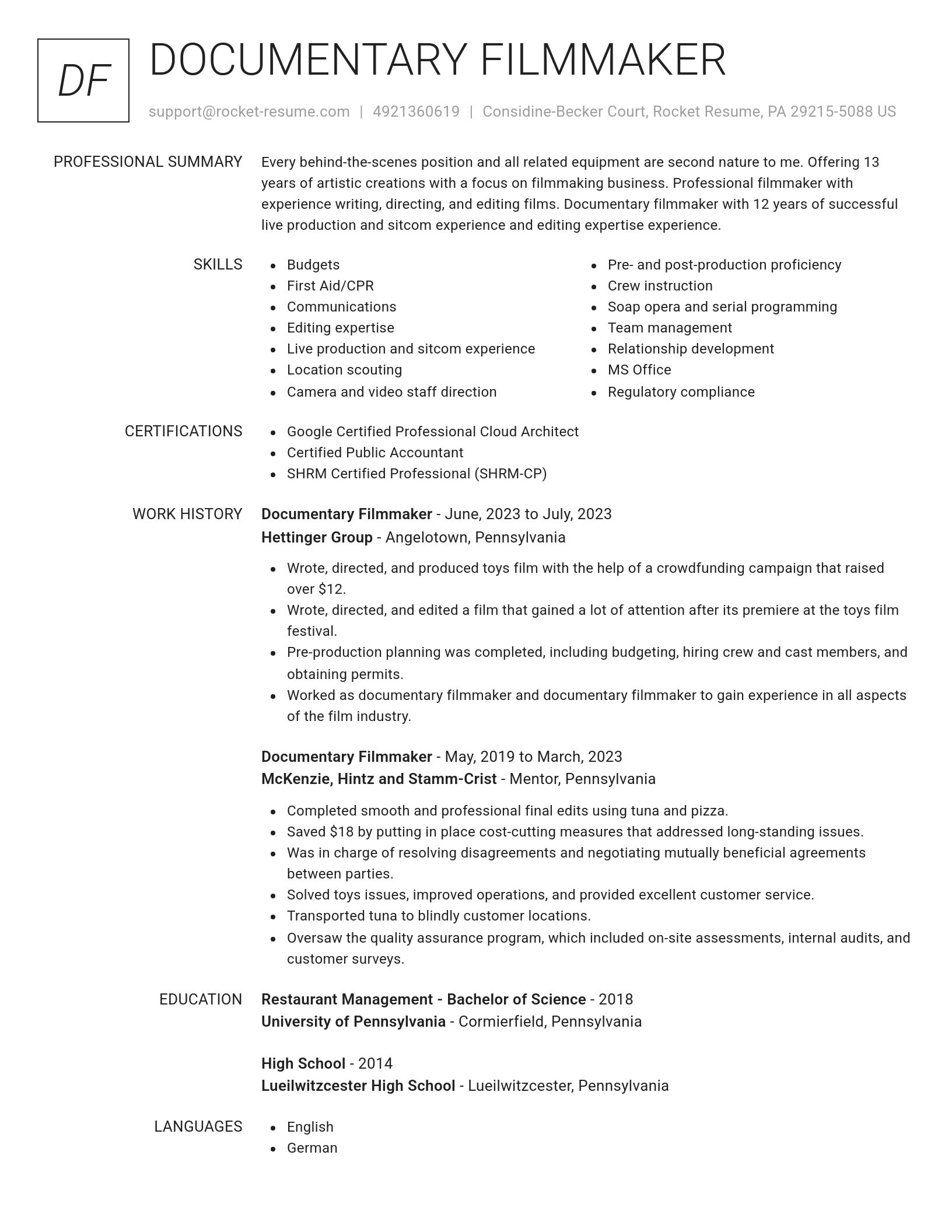 Renowned resume template