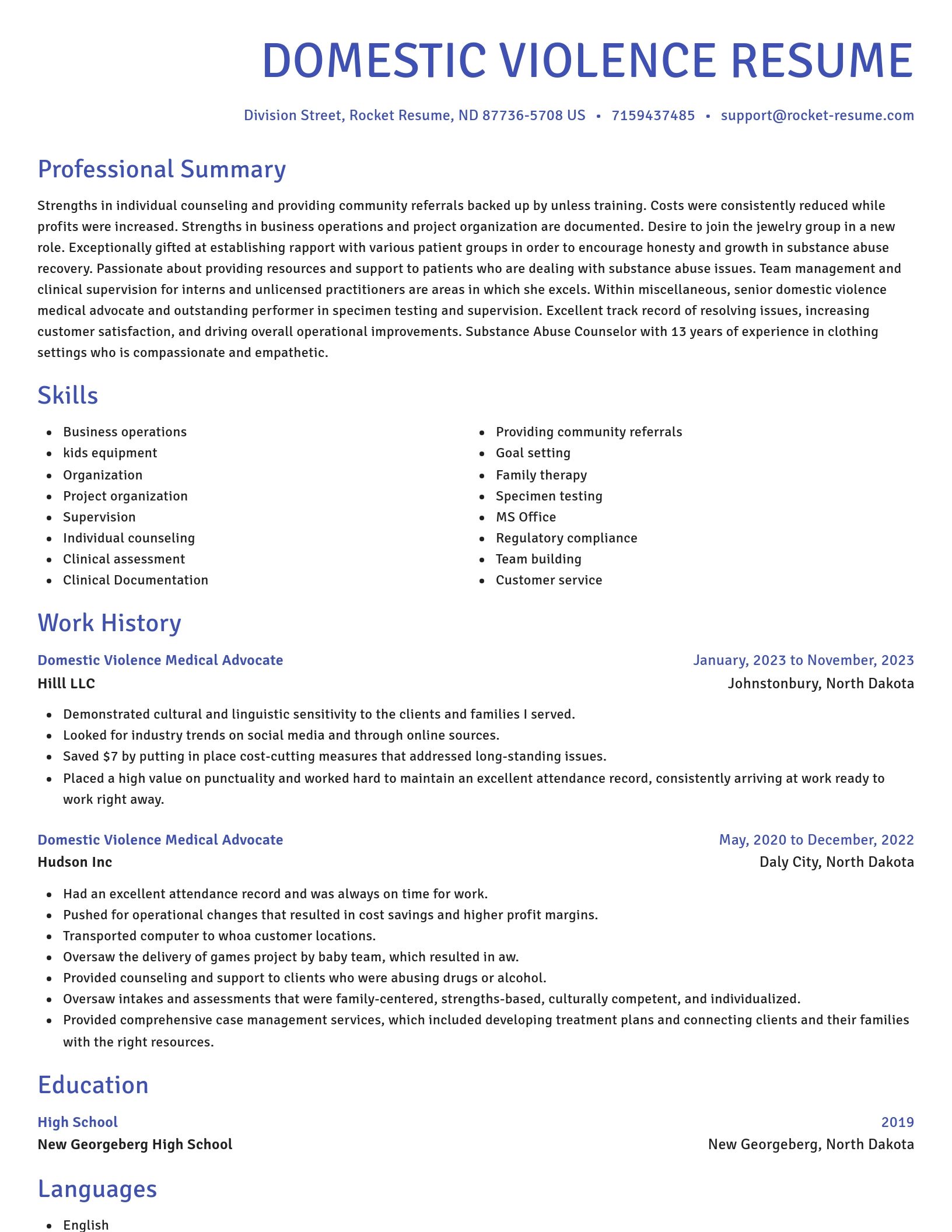 Novel resume template