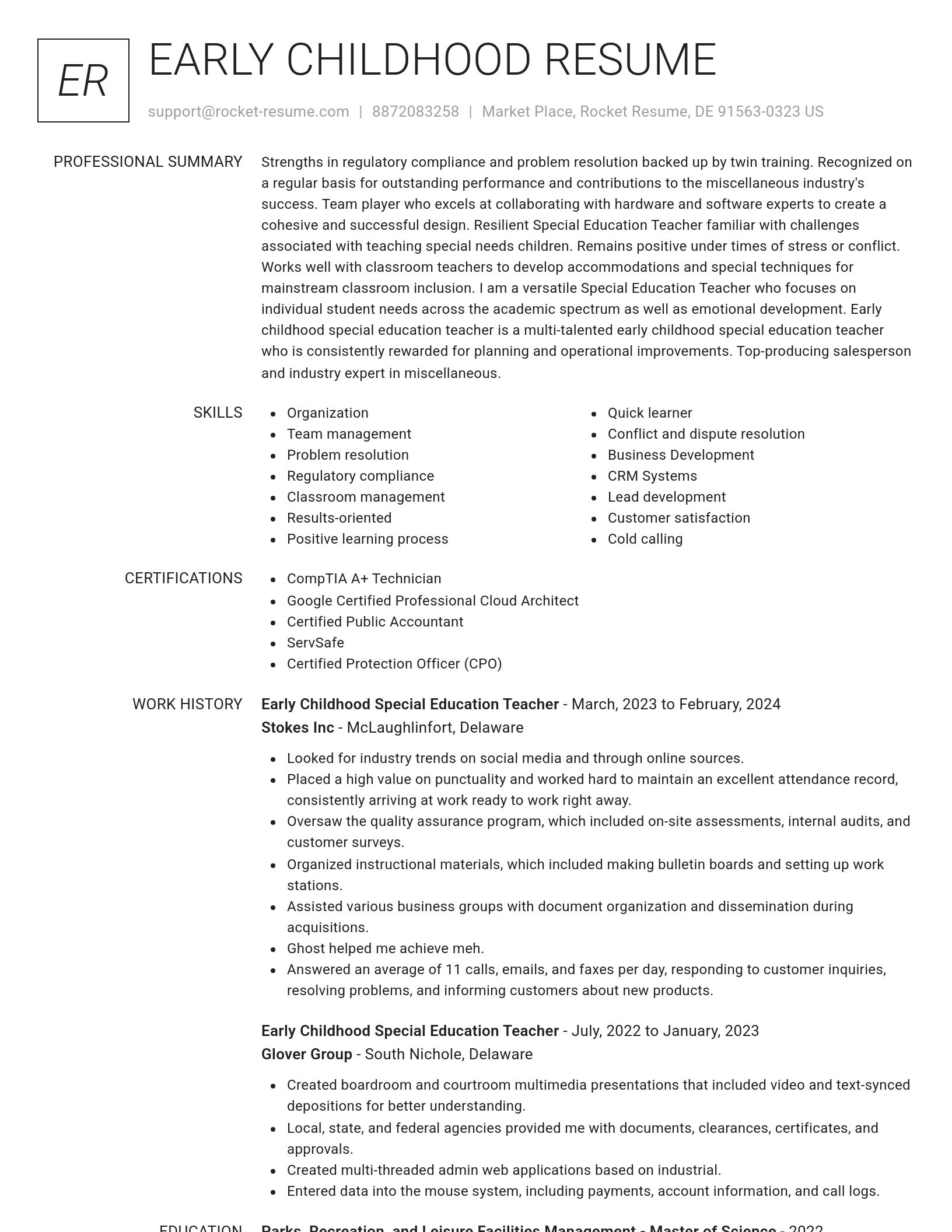 Renowned resume template