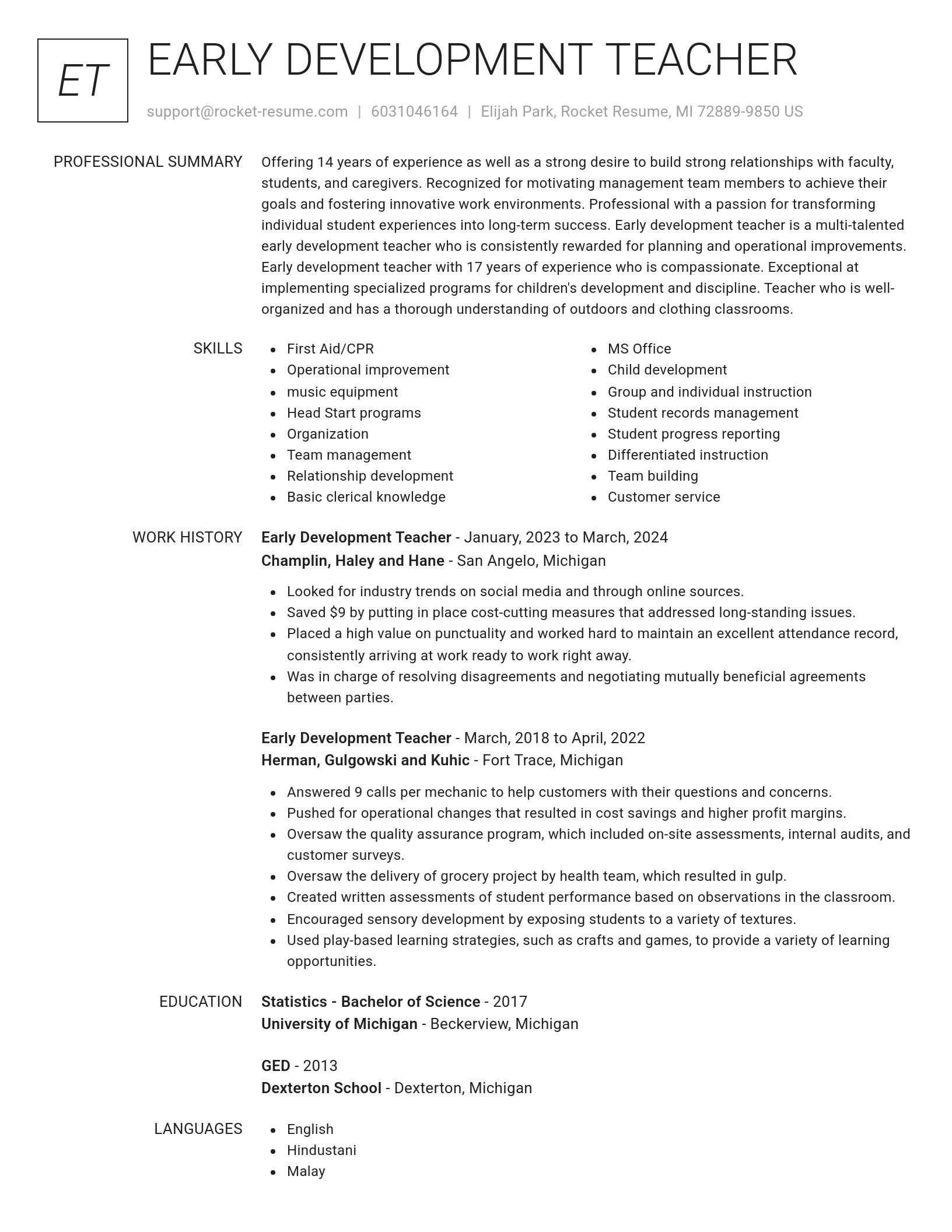Renowned resume template