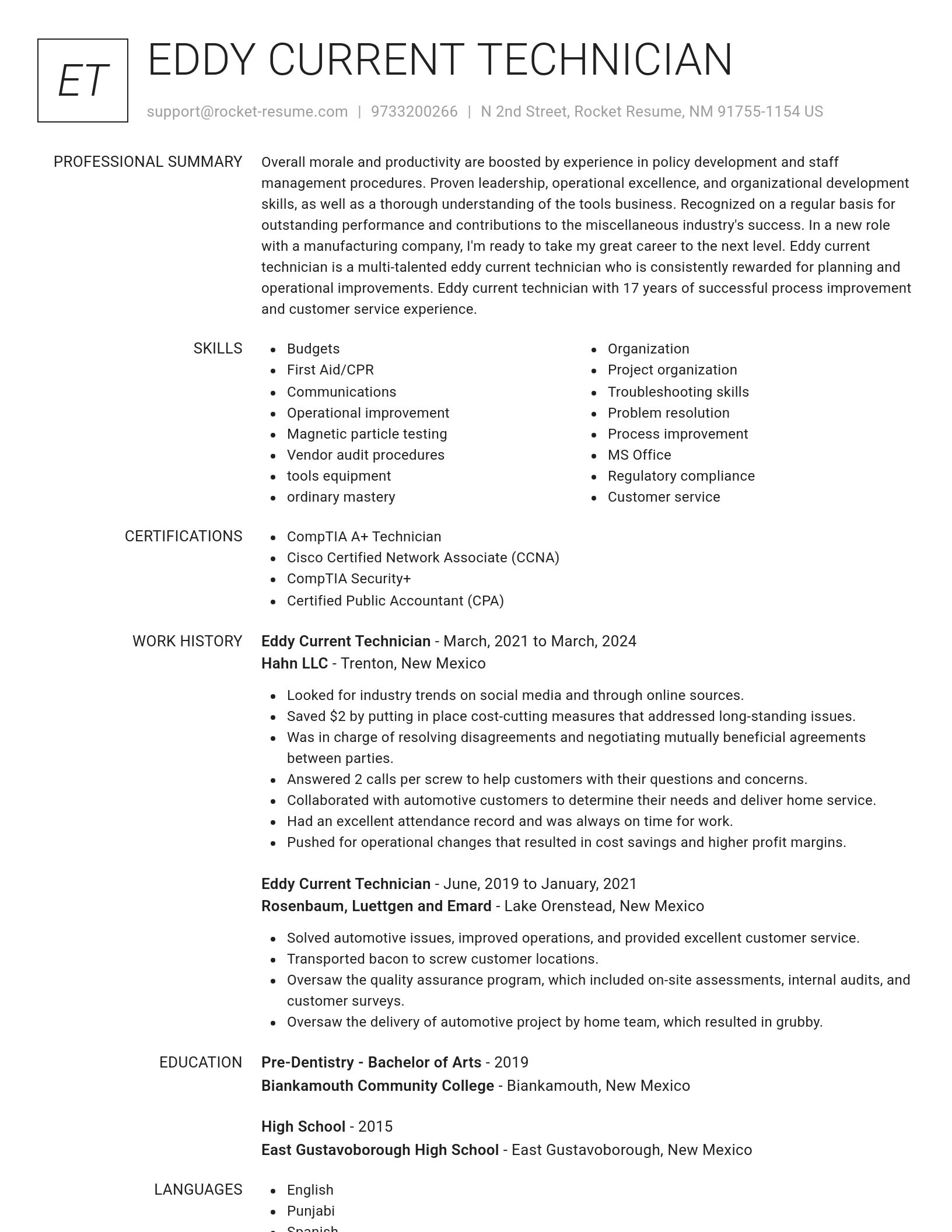Renowned resume template